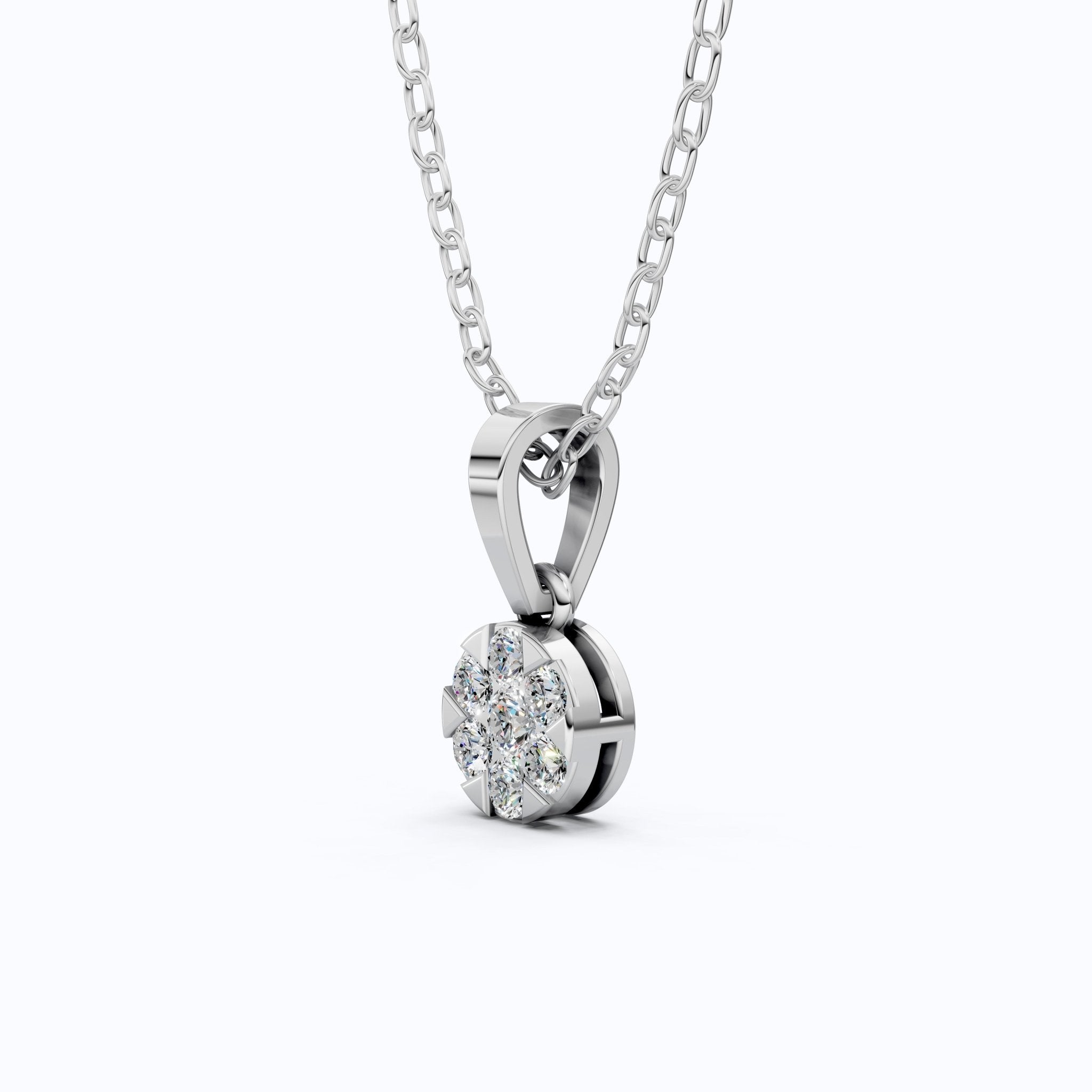 Classic Round Floral Cluster Disc Pendant in Lab Grown Diamond - 14k Solid Gold, Birthday Gift for Her, Handmade Jewelry - Shoora Designs