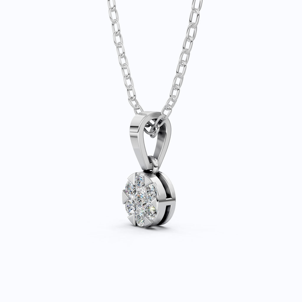 Classic Round Floral Cluster Disc Pendant in Lab Grown Diamond - 14k Solid Gold, Birthday Gift for Her, Handmade Jewelry - Shoora Designs