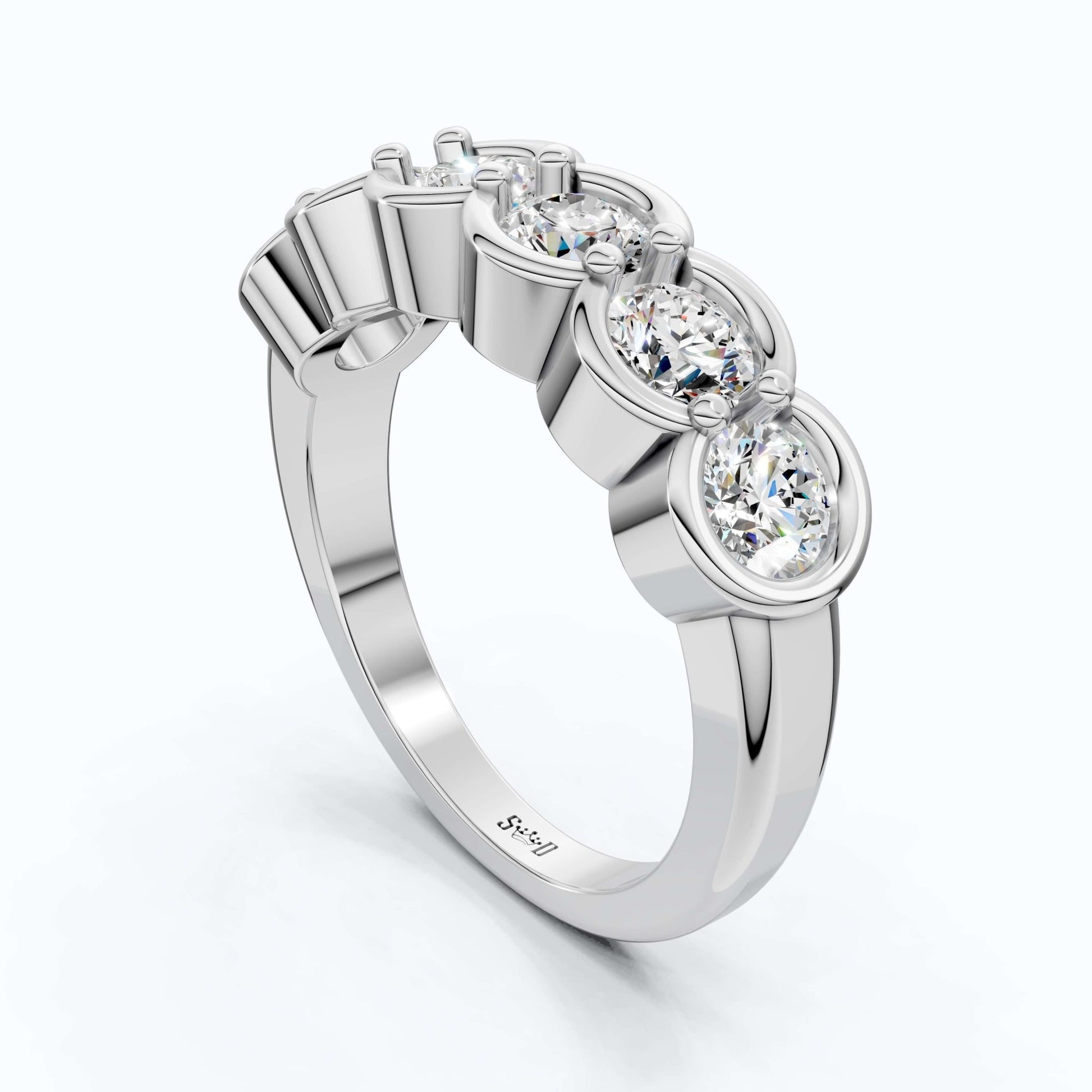 Classic Round Six - Stone Eternity Wedding Band in 14K Solid Gold, 1.50 TCW Round Cut Lab Created Diamonds, Birthday Gift For Her, Everyday Wedding Band - Shoora Designs