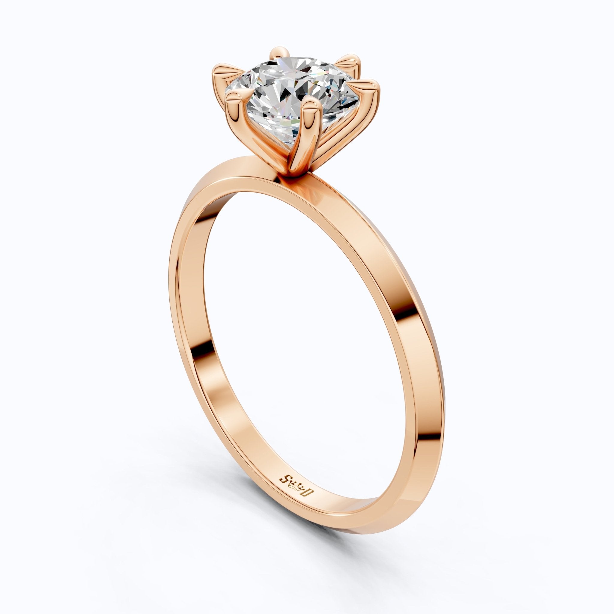 Classic Six - Prong Round Solitaire Engagement Ring in 14K Solid Gold, 1.00 CT Round Cut Lab Diamond, Anniversary Gift for Wife, Handmade Jewelry - Shoora Designs