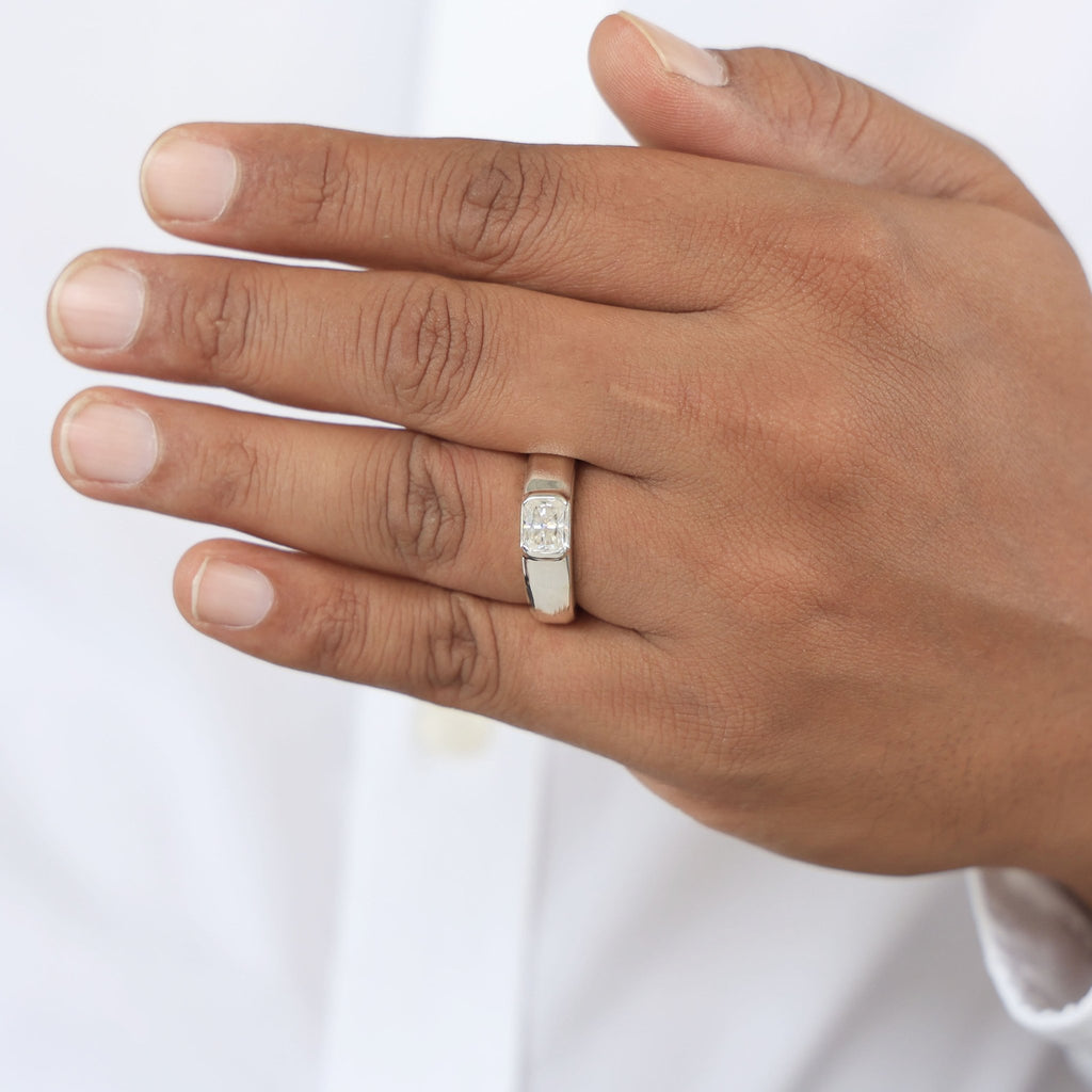 Classic Solitaire Men’s Engagement Ring in 14k Solid Gold, 1.75 CT Emerald Cut Lab Created Diamond, Birthday Gift for Him, Modern Jewelry, Everyday Jewelry - Shoora Designs