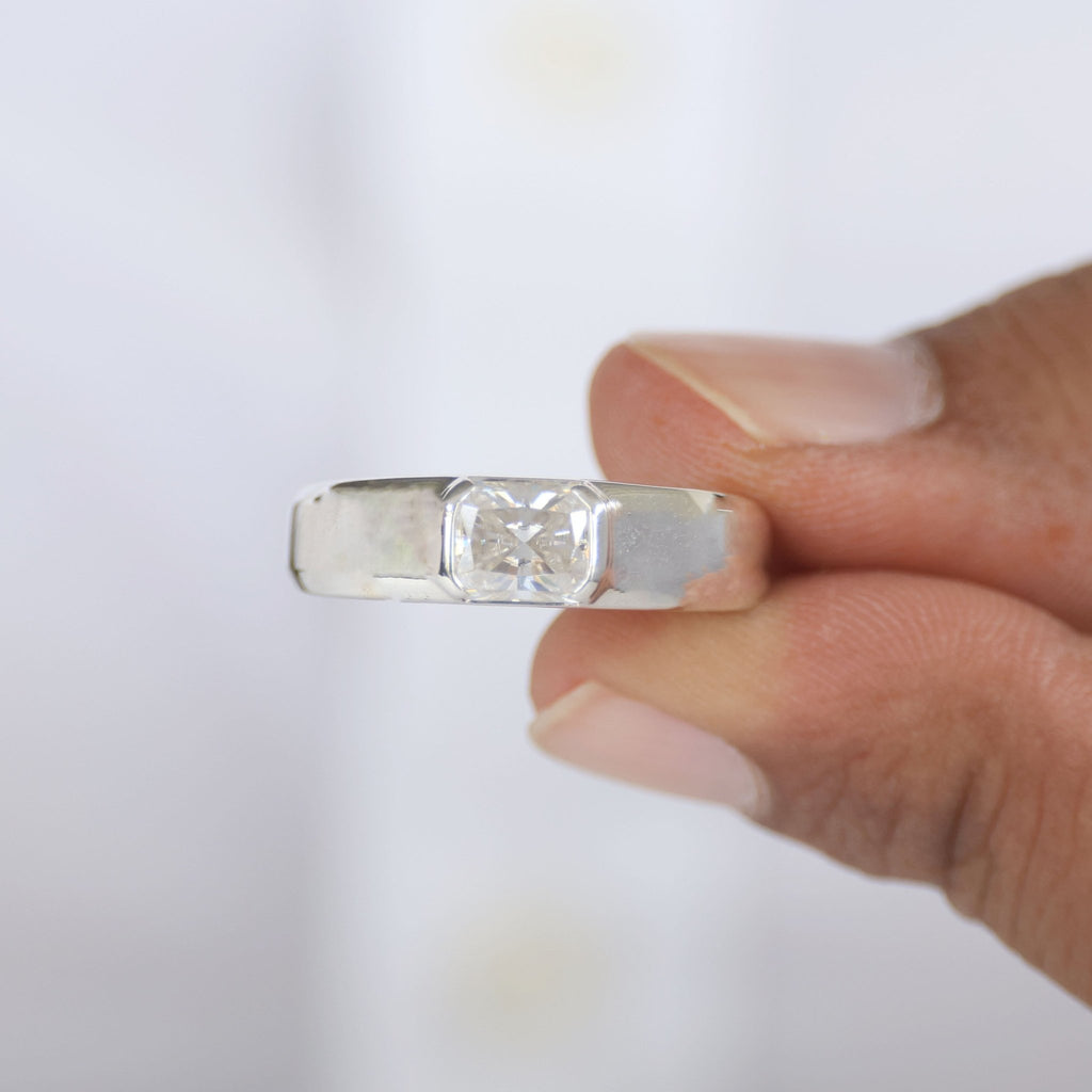 Classic Solitaire Men’s Engagement Ring in 14k Solid Gold, 1.75 CT Emerald Cut Lab Created Diamond, Birthday Gift for Him, Modern Jewelry, Everyday Jewelry - Shoora Designs