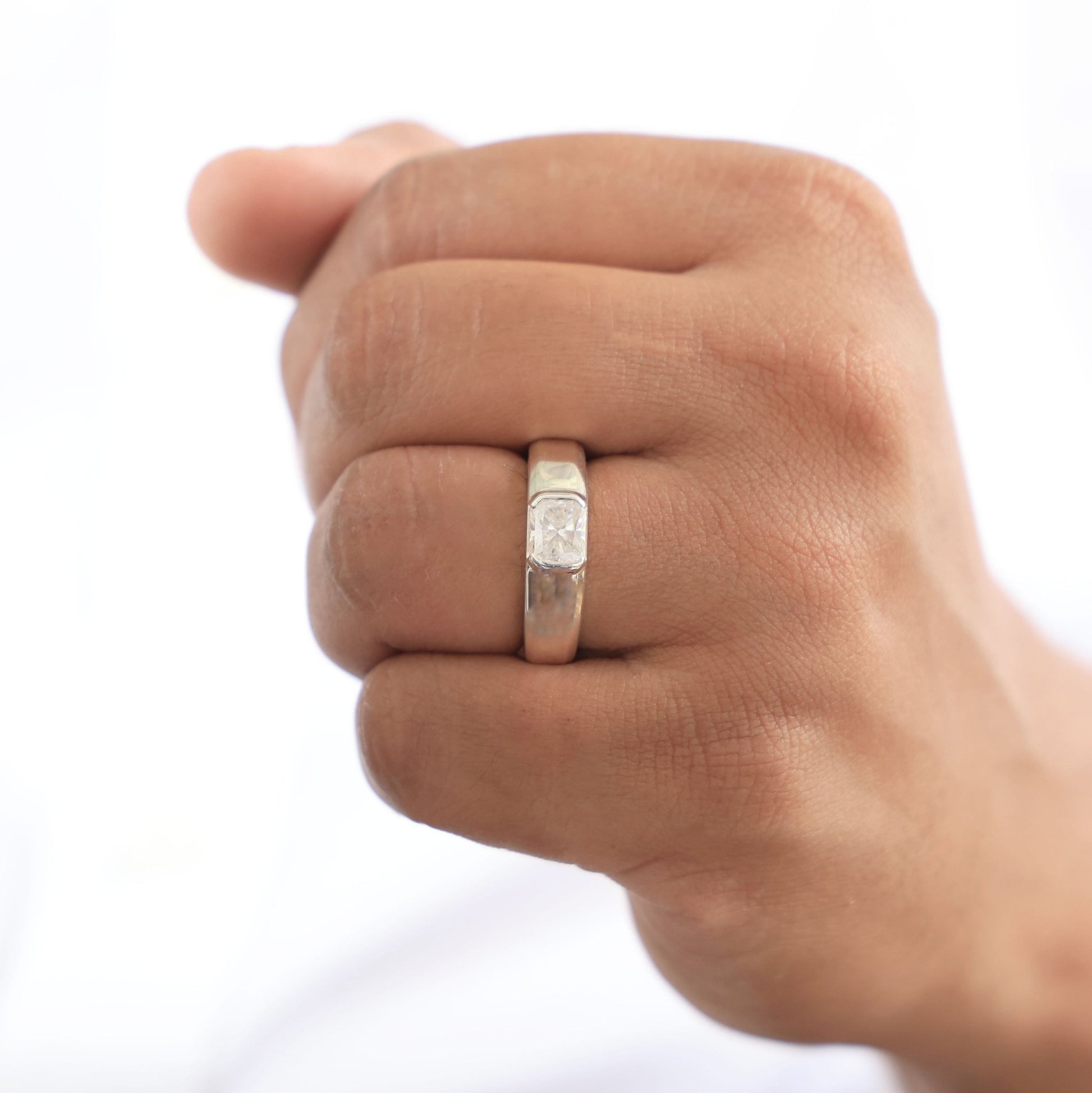 Classic Solitaire Men’s Engagement Ring in 14k Solid Gold, 1.75 CT Emerald Cut Lab Created Diamond, Birthday Gift for Him, Modern Jewelry, Everyday Jewelry - Shoora Designs