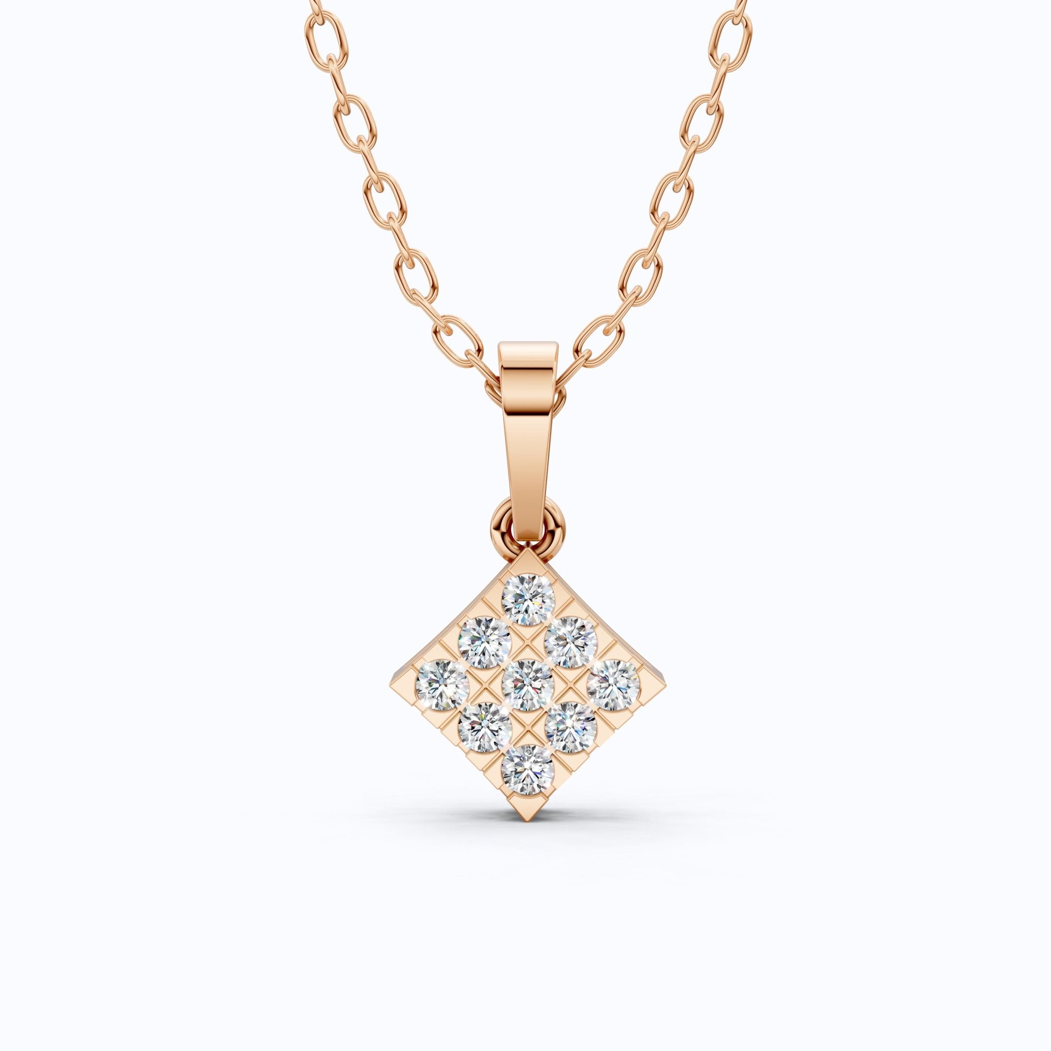 Classic Square Diamond Cluster Pendant in Lab Grown Diamond - 14k Solid Gold, Luxury Jewelry Gift for Her, Everyday Jewelry - Shoora Designs