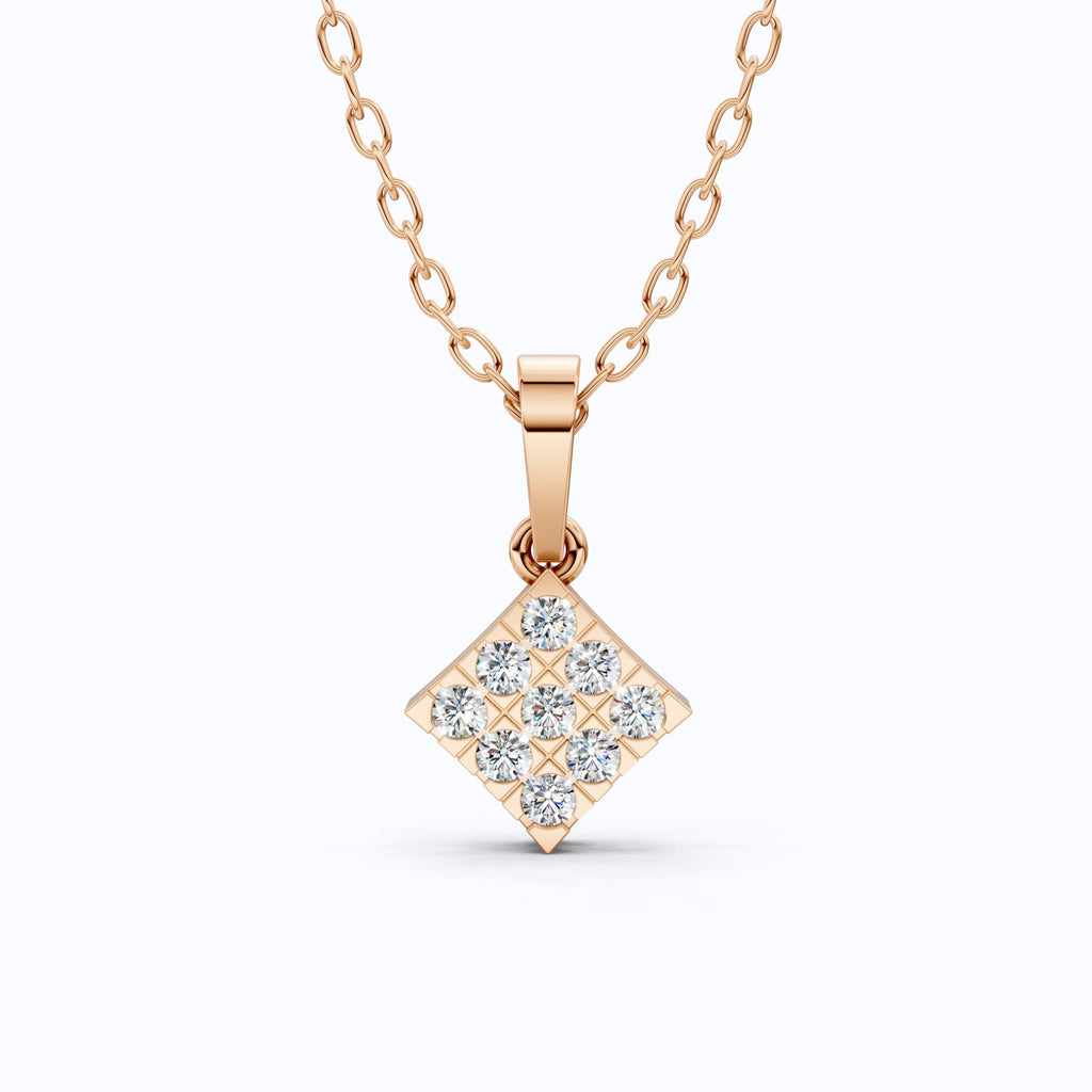 Classic Square Diamond Cluster Pendant in Lab Grown Diamond - 14k Solid Gold, Luxury Jewelry Gift for Her, Everyday Jewelry - Shoora Designs