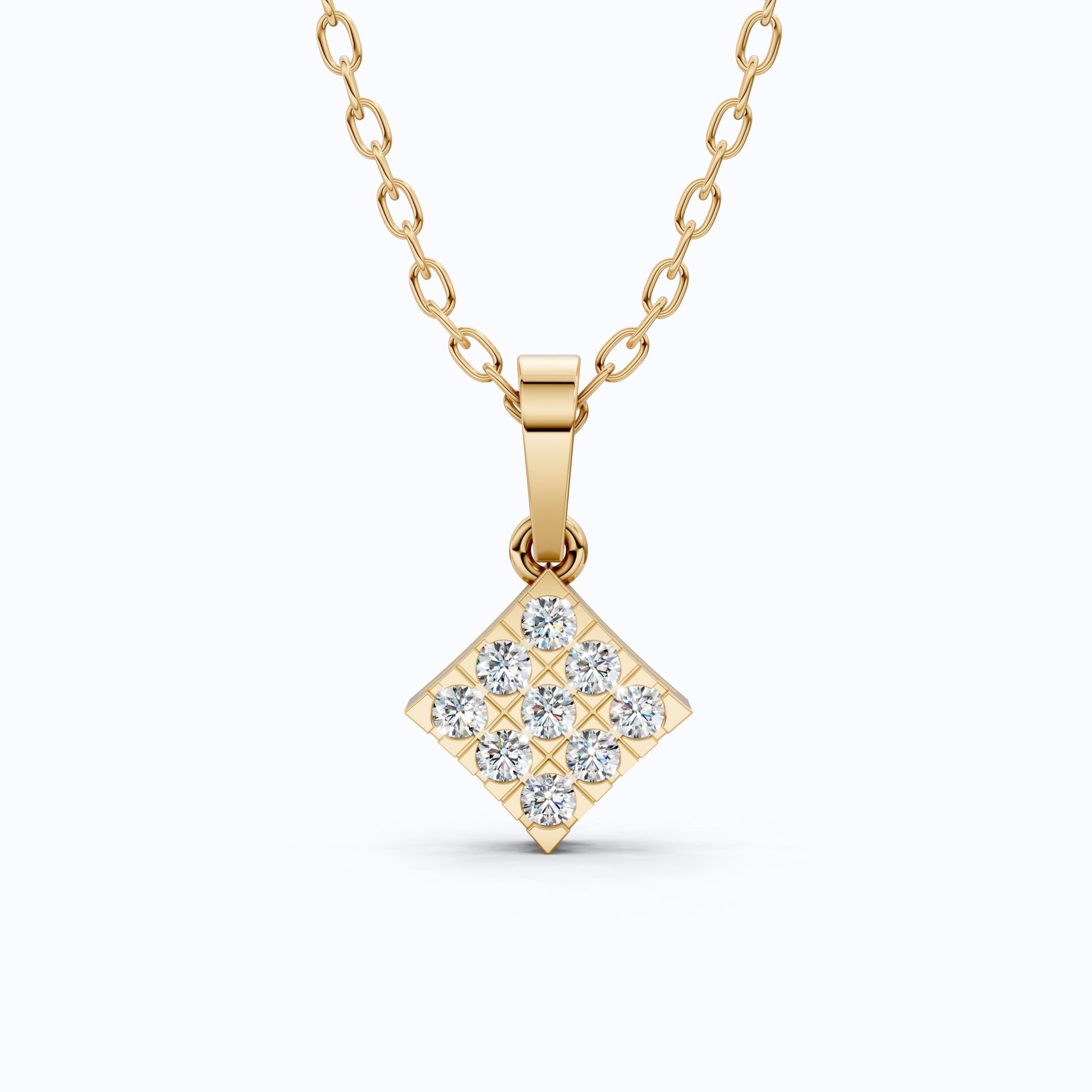 Classic Square Diamond Cluster Pendant in Lab Grown Diamond - 14k Solid Gold, Luxury Jewelry Gift for Her, Everyday Jewelry - Shoora Designs