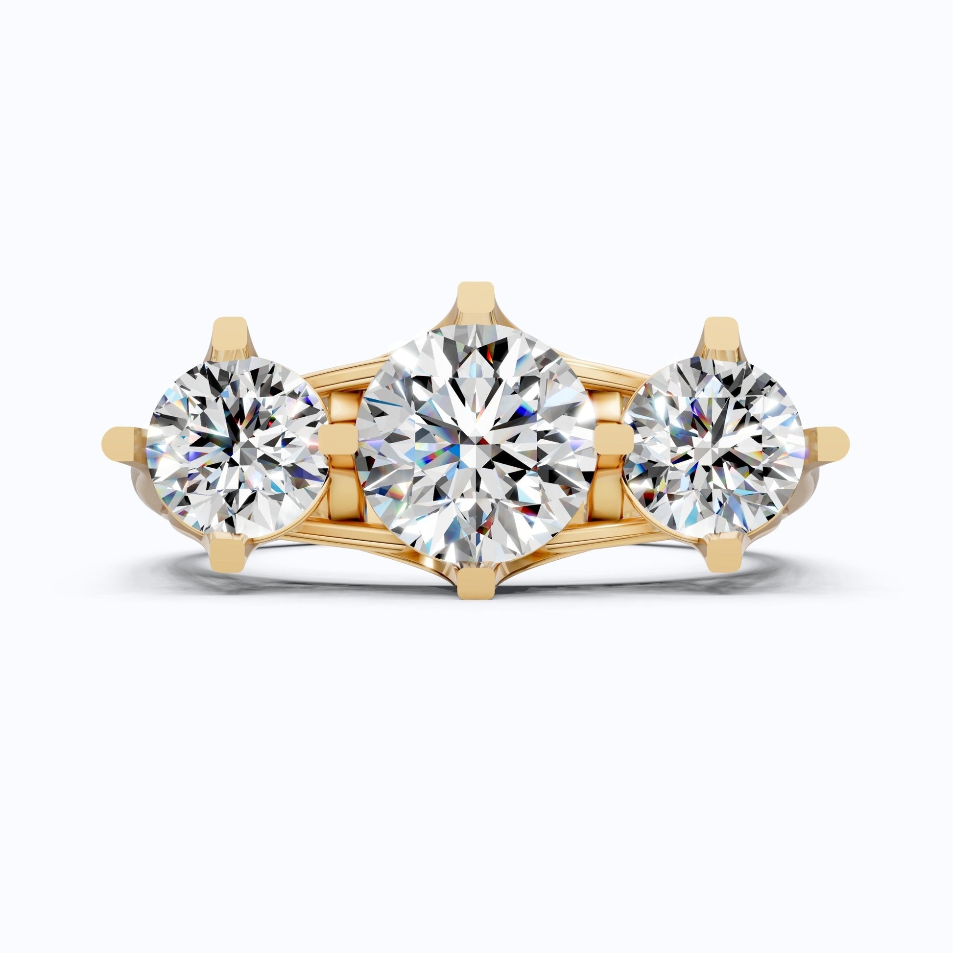 Classic Three Stone Ring with Round Cut Trio in Moissanite or Lab Grown Diamond – 9k/14k Solid Gold or Sterling Silver Engagement Ring Gift - Shoora Designs