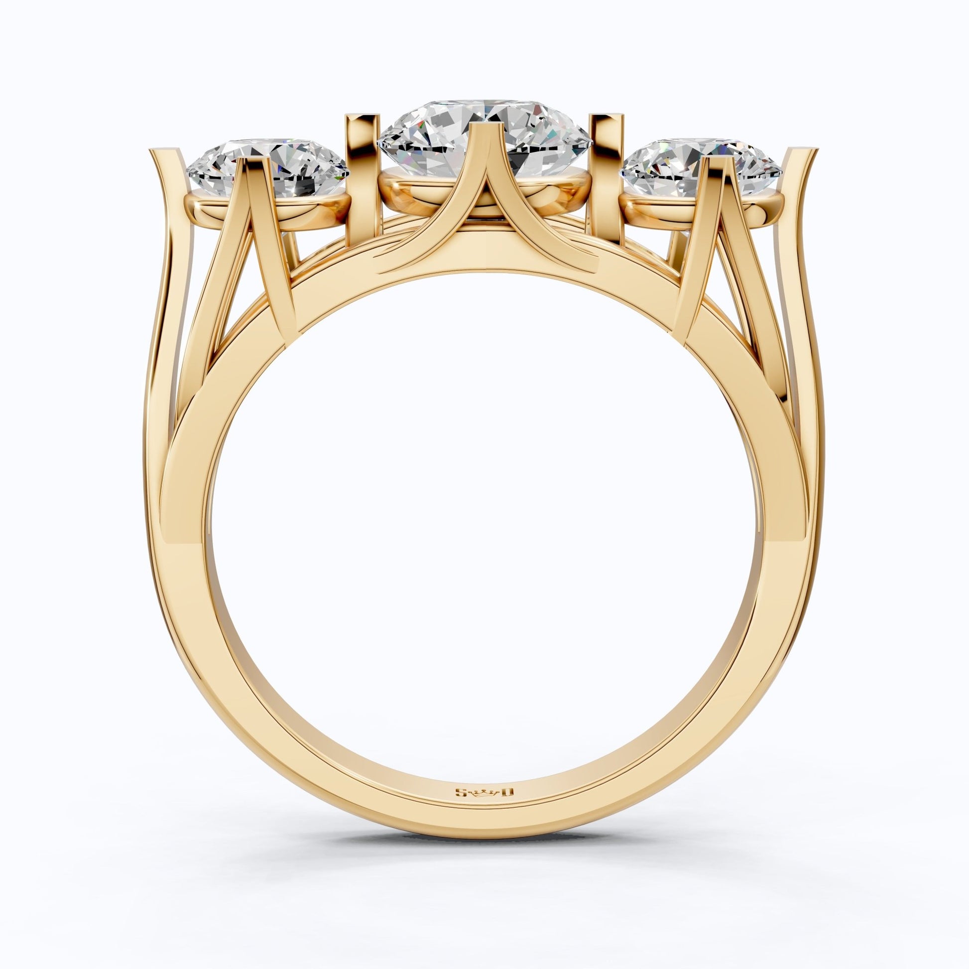 Classic Three Stone Ring with Round Cut Trio in Moissanite or Lab Grown Diamond – 9k/14k Solid Gold or Sterling Silver Engagement Ring Gift - Shoora Designs