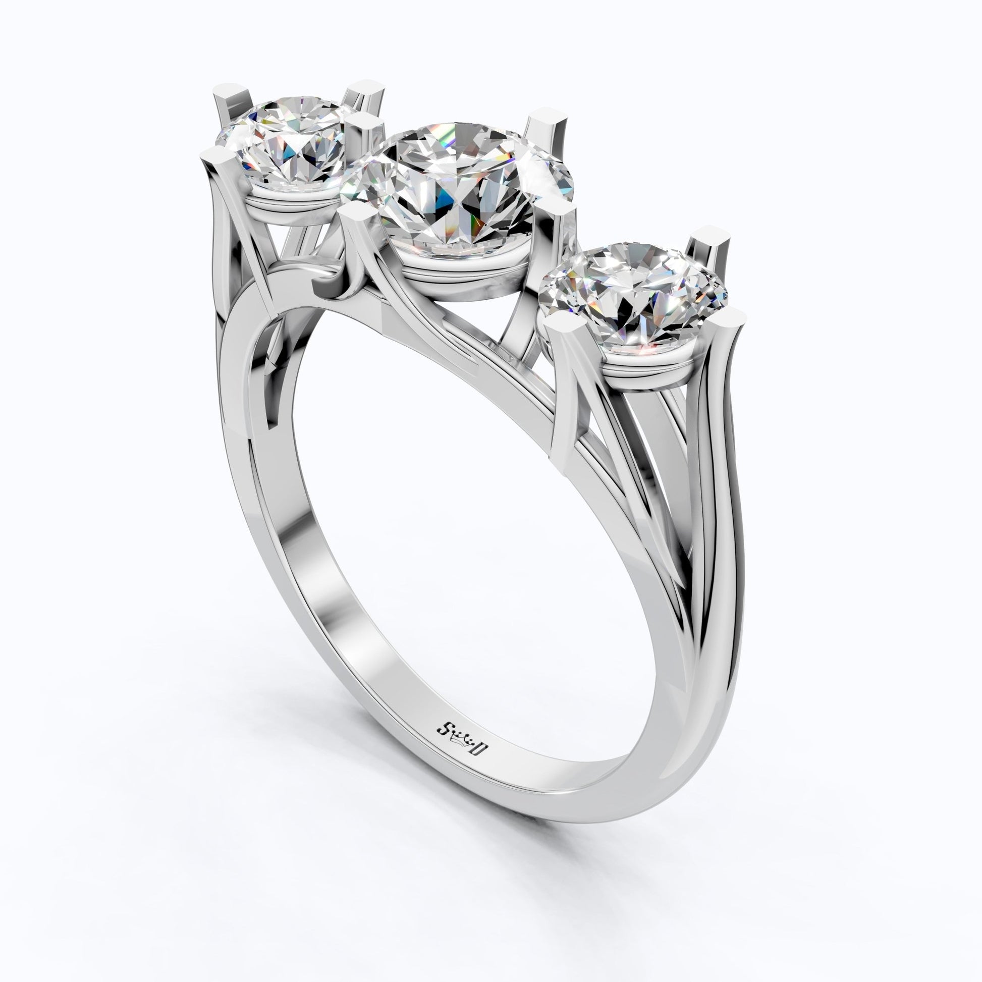 Classic Three Stone Ring with Round Cut Trio in Moissanite or Lab Grown Diamond – 9k/14k Solid Gold or Sterling Silver Engagement Ring Gift - Shoora Designs