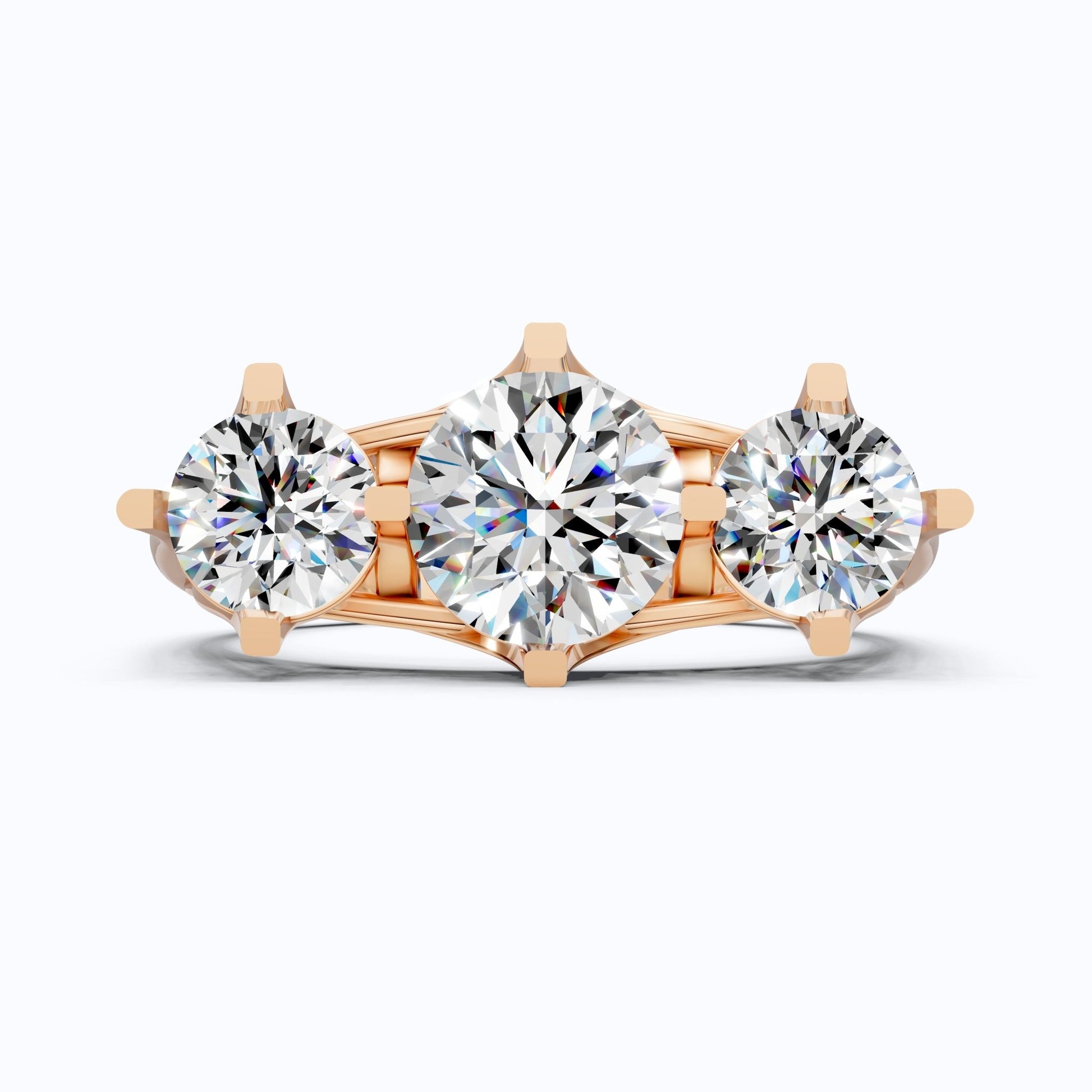 Classic Three Stone Ring with Round Cut Trio in Moissanite or Lab Grown Diamond – 9k/14k Solid Gold or Sterling Silver Engagement Ring Gift - Shoora Designs