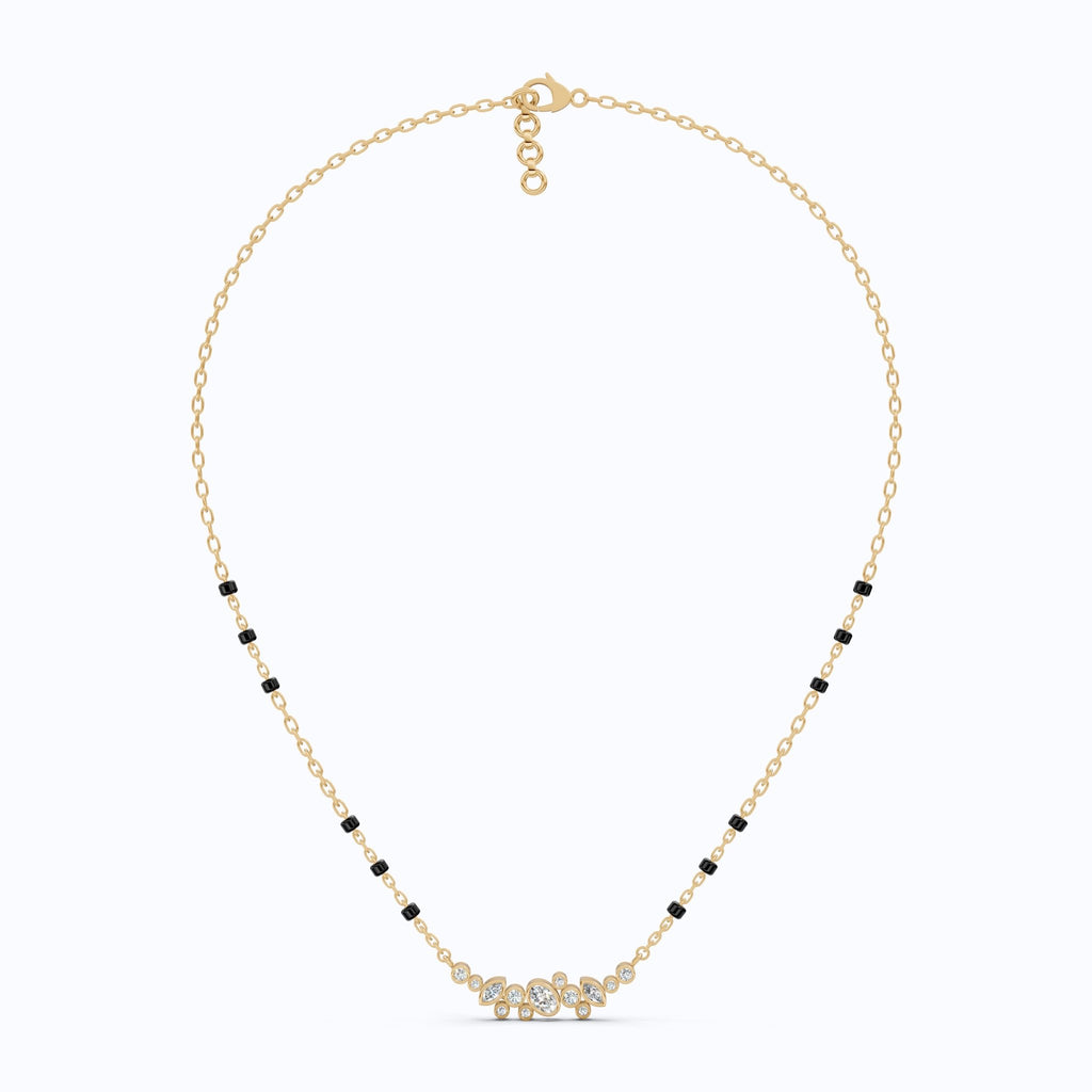 Cluster Marquise & Oval Diamond Tanmaniya Mangalsutra in 14k Solid Gold, Bridal Jewelry Gift For Wife, Multi - Shaped Diamond Cluster Pendant Necklace - Shoora Designs