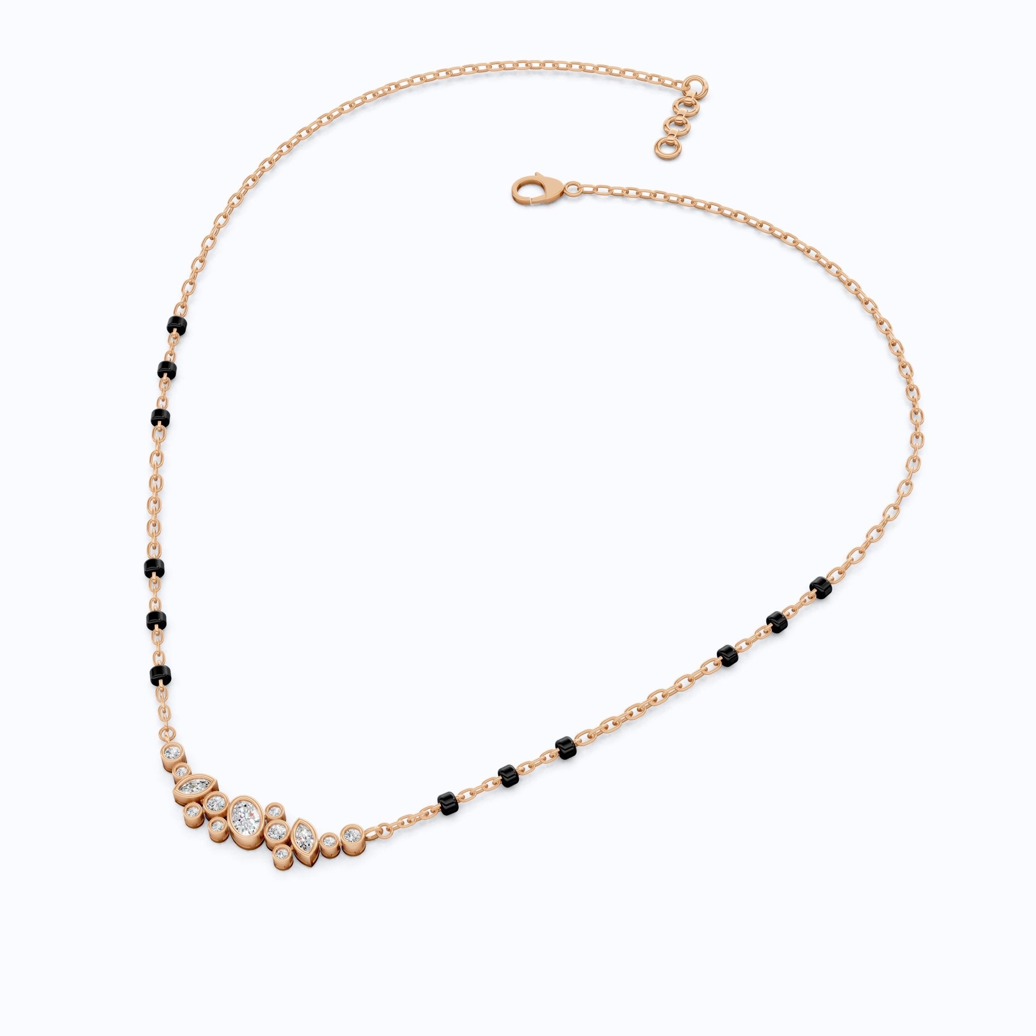 Cluster Marquise & Oval Diamond Tanmaniya Mangalsutra in 14k Solid Gold, Bridal Jewelry Gift For Wife, Multi - Shaped Diamond Cluster Pendant Necklace - Shoora Designs