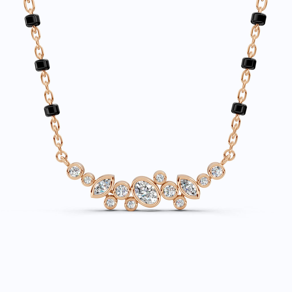 Cluster Marquise & Oval Diamond Tanmaniya Mangalsutra in 14k Solid Gold, Bridal Jewelry Gift For Wife, Multi - Shaped Diamond Cluster Pendant Necklace - Shoora Designs