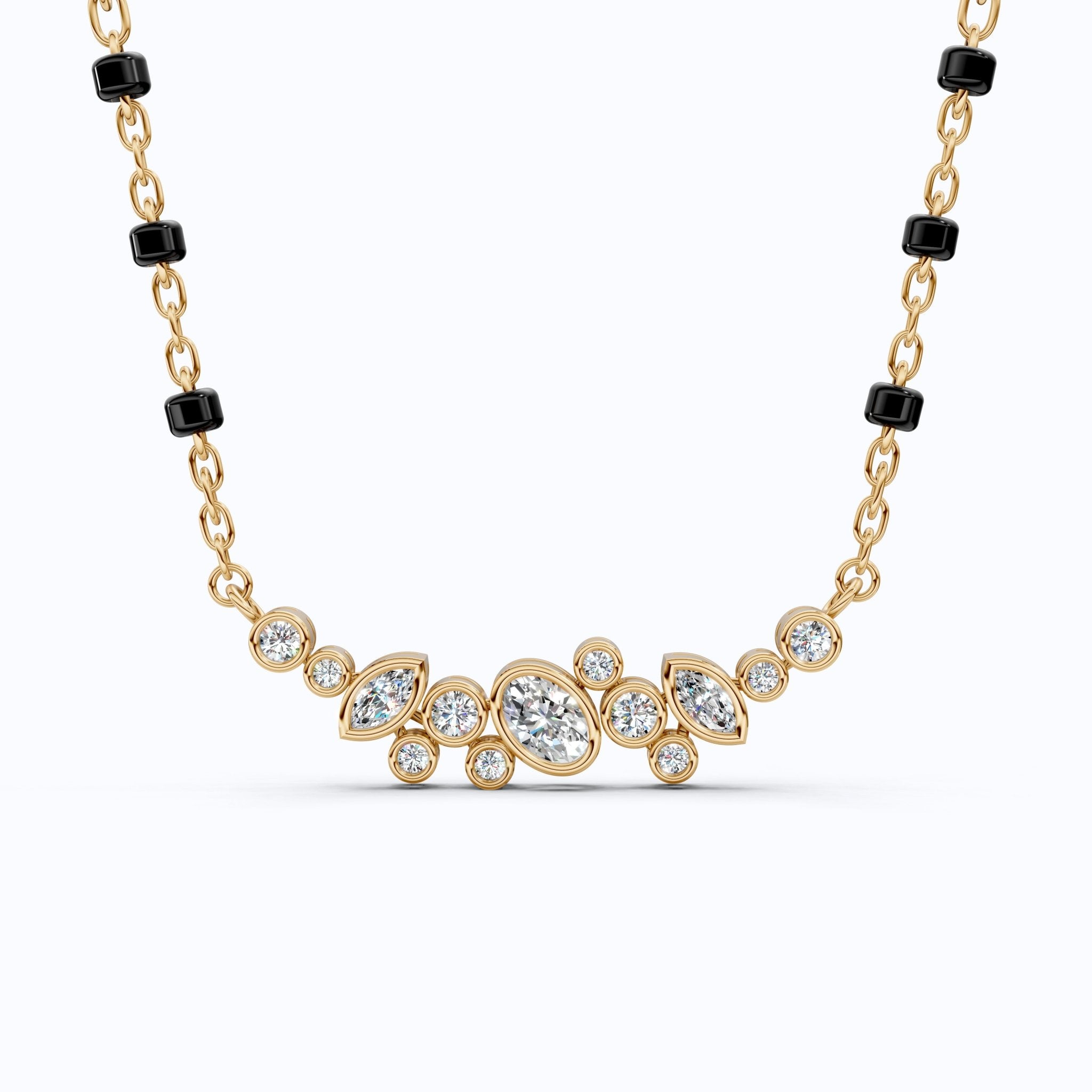 Cluster Marquise & Oval Diamond Tanmaniya Mangalsutra in 14k Solid Gold, Bridal Jewelry Gift For Wife, Multi - Shaped Diamond Cluster Pendant Necklace - Shoora Designs
