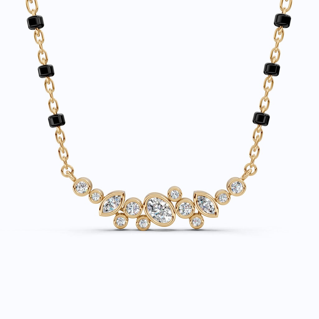 Cluster Marquise & Oval Diamond Tanmaniya Mangalsutra in 14k Solid Gold, Bridal Jewelry Gift For Wife, Multi - Shaped Diamond Cluster Pendant Necklace - Shoora Designs