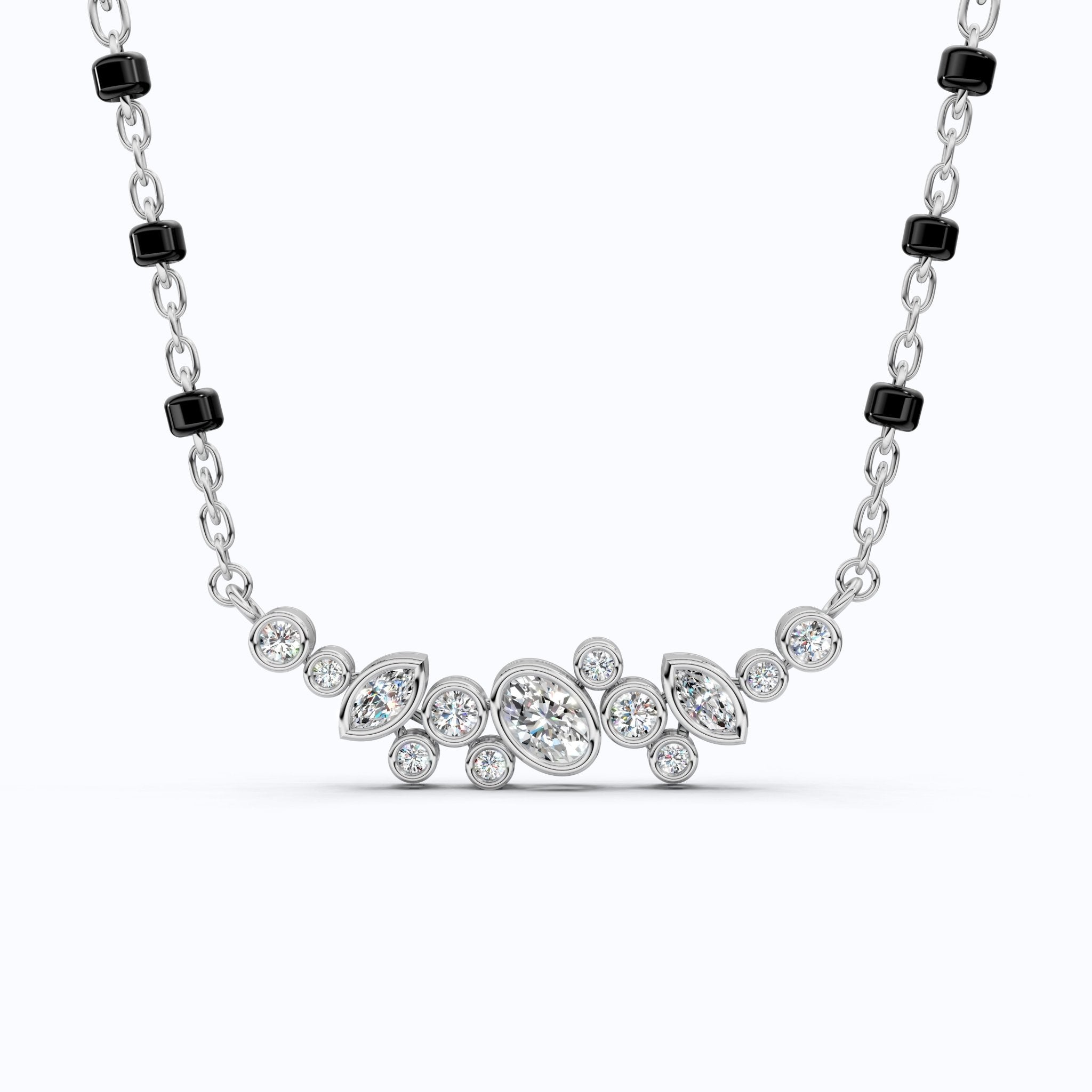 Cluster Marquise & Oval Diamond Tanmaniya Mangalsutra in 14k Solid Gold, Bridal Jewelry Gift For Wife, Multi - Shaped Diamond Cluster Pendant Necklace - Shoora Designs