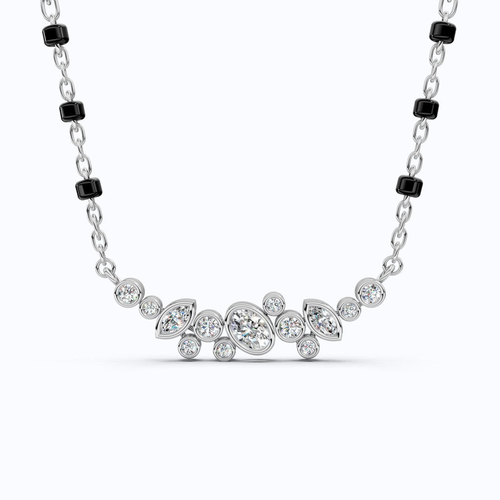 Cluster Marquise & Oval Diamond Tanmaniya Mangalsutra in 14k Solid Gold, Bridal Jewelry Gift For Wife, Multi - Shaped Diamond Cluster Pendant Necklace - Shoora Designs