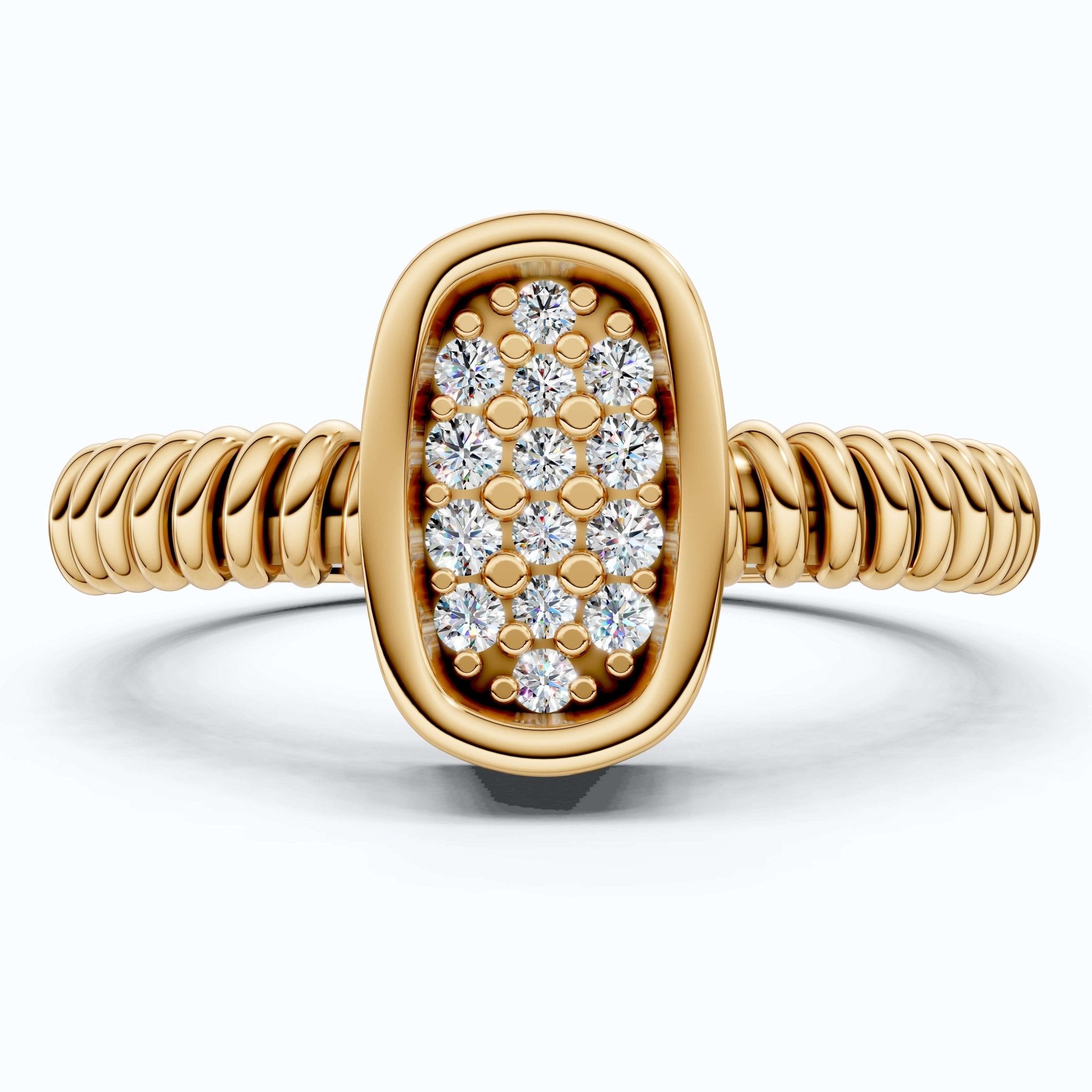 Cluster Oval Pavé Textured Band Engagement Ring in 14k Solid Gold, 0.08 TCW Round Cut Lab grown diamonds, Promise Ring, Wedding Gift for Her - Shoora Designs