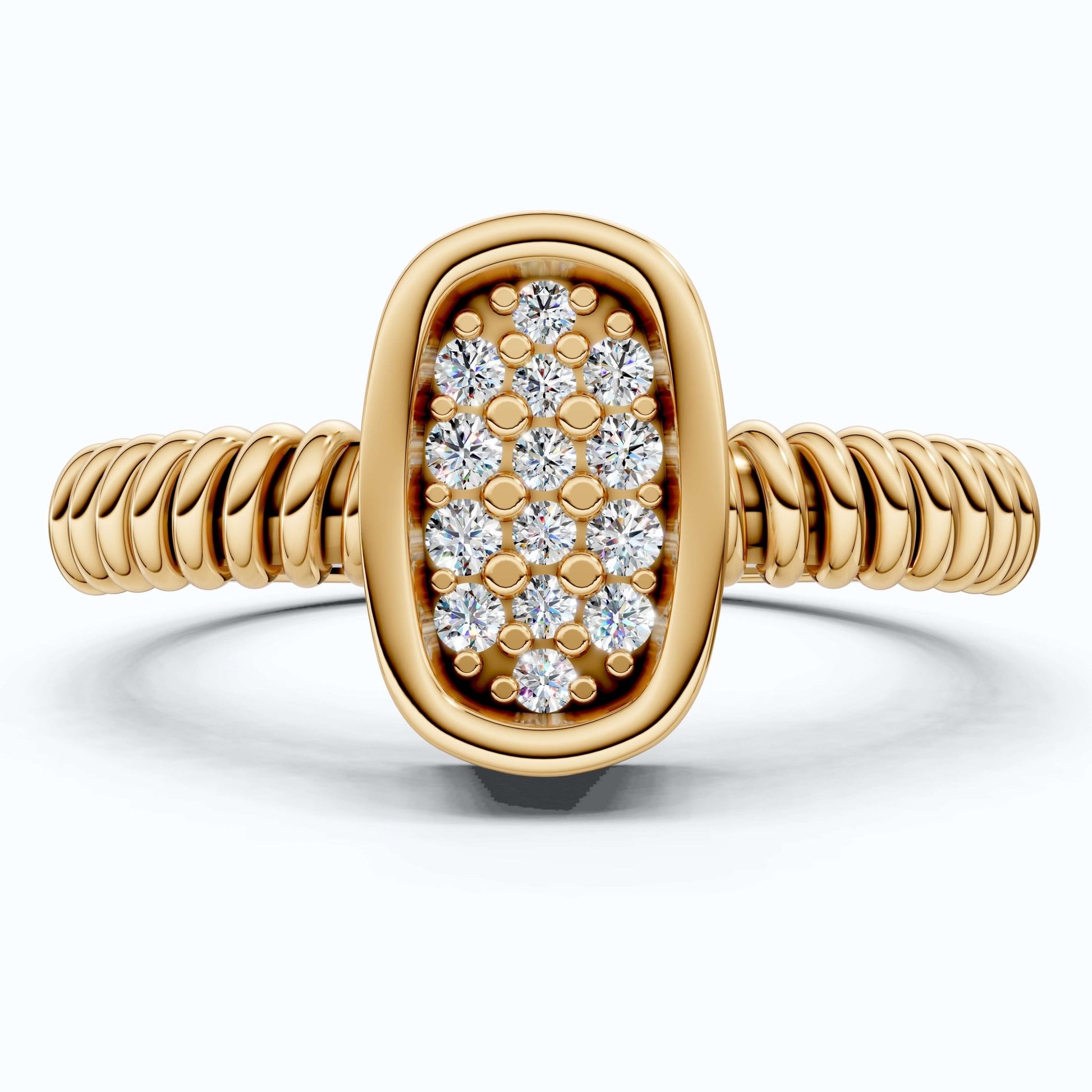 Cluster Oval Pavé Textured Band Engagement Ring in 14k Solid Gold, 0.08 TCW Round Cut Lab grown diamonds, Promise Ring, Wedding Gift for Her - Shoora Designs