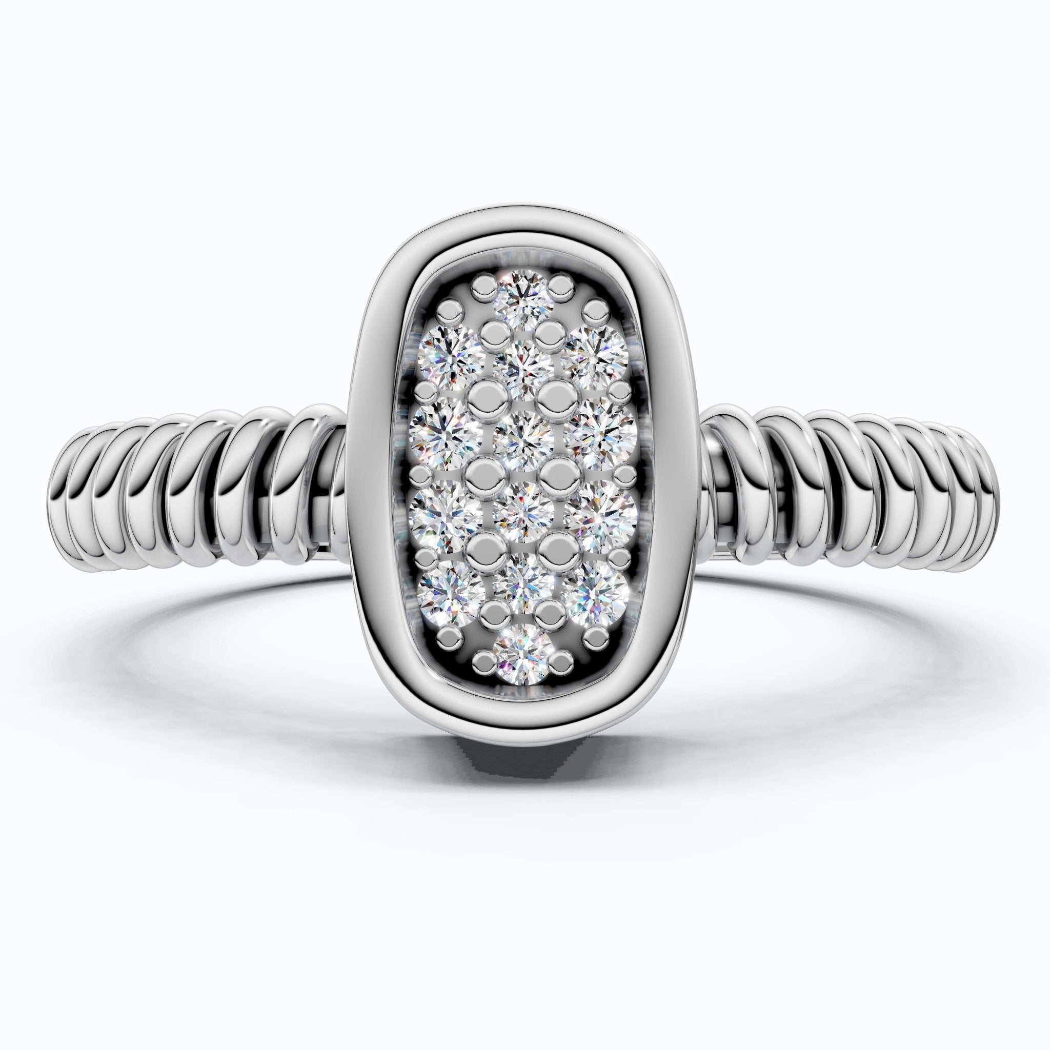 Cluster Oval Pavé Textured Band Engagement Ring in 14k Solid Gold, 0.08 TCW Round Cut Lab grown diamonds, Promise Ring, Wedding Gift for Her - Shoora Designs