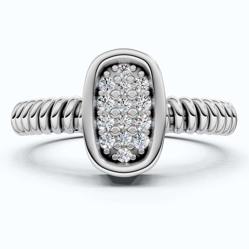 Cluster Oval Pavé Textured Band Engagement Ring in 14k Solid Gold, 0.08 TCW Round Cut Lab grown diamonds, Promise Ring, Wedding Gift for Her - Shoora Designs