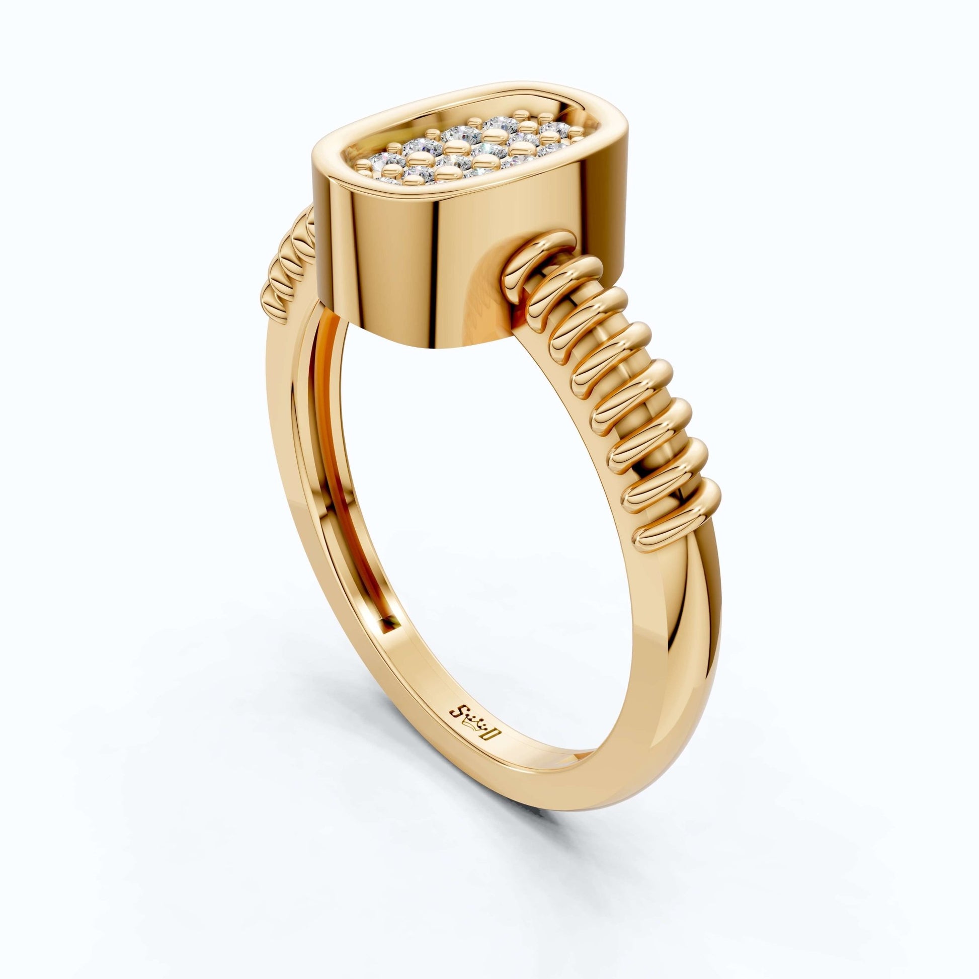 Cluster Oval Pavé Textured Band Engagement Ring in 14k Solid Gold, 0.08 TCW Round Cut Lab grown diamonds, Promise Ring, Wedding Gift for Her - Shoora Designs