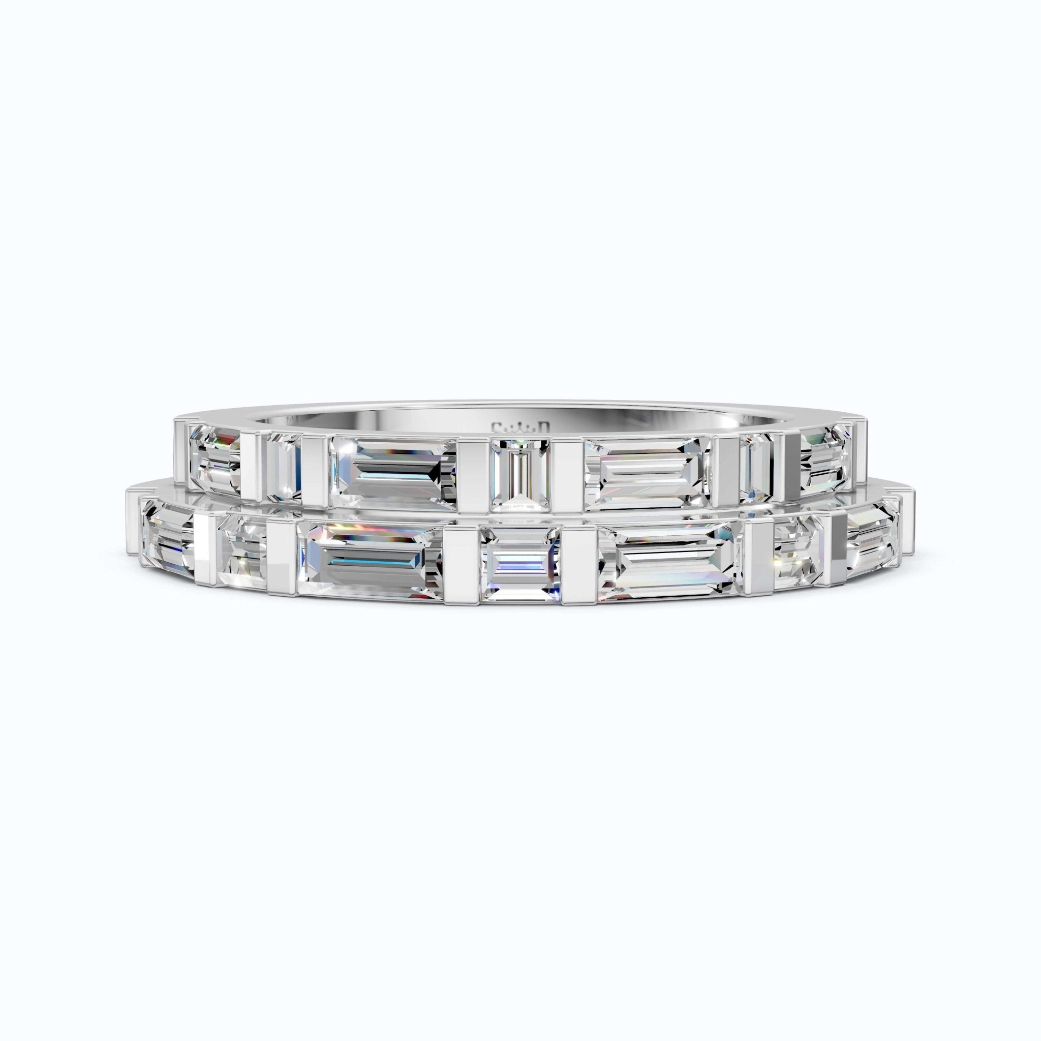 Contemporary Baguette Bar Set Couple Rings in 14K Solid Gold, 1.67 TCW Baguette Cut Lab Grown Diamonds, Special Occasion Gift, Gift For Couple - Shoora Designs