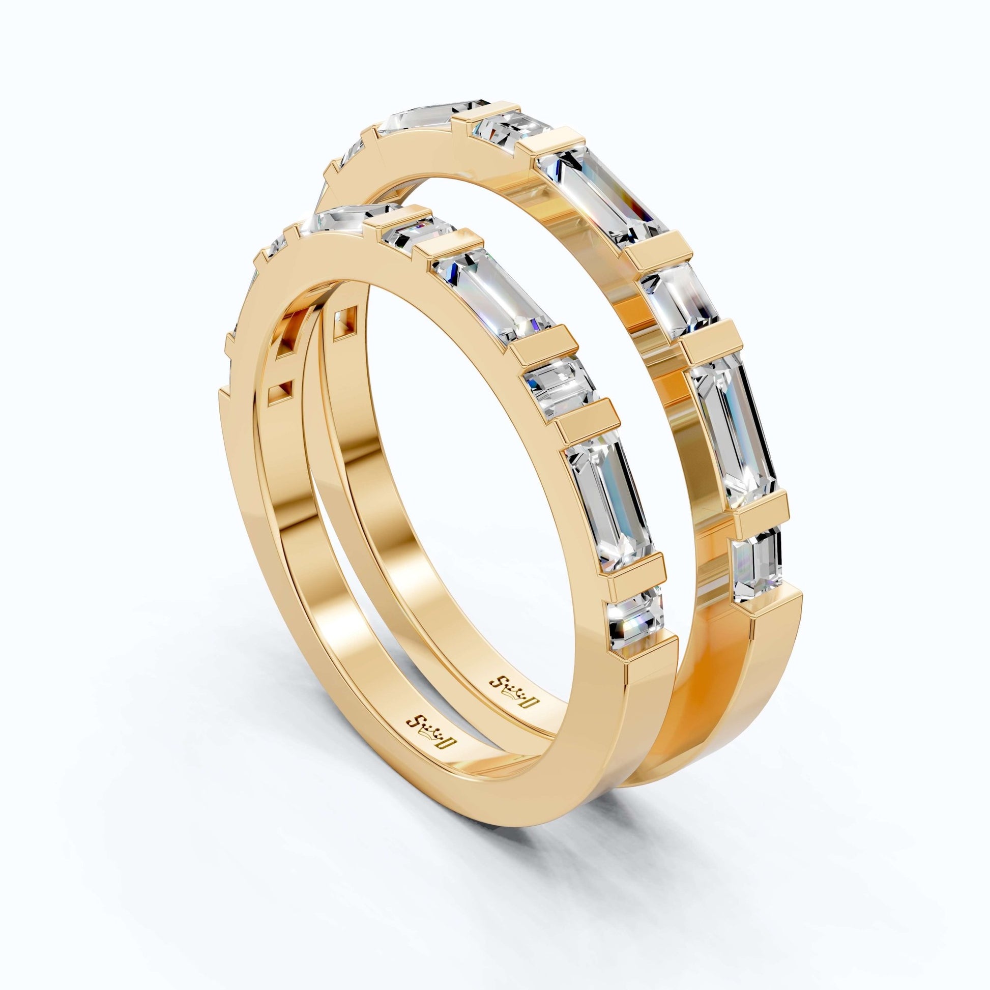 Contemporary Baguette Bar Set Couple Rings in 14K Solid Gold, 1.67 TCW Baguette Cut Lab Grown Diamonds, Special Occasion Gift, Gift For Couple - Shoora Designs
