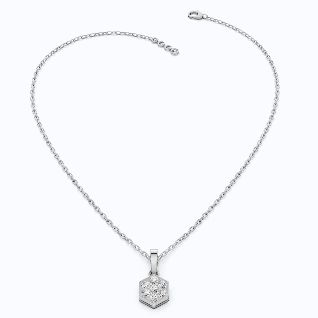 Contemporary Hexagon Seven - Stone Cluster Pendant in Lab Diamond 14k Solid Gold, Anniversary Gift For Her, Everyday Jewelry - Shoora Designs