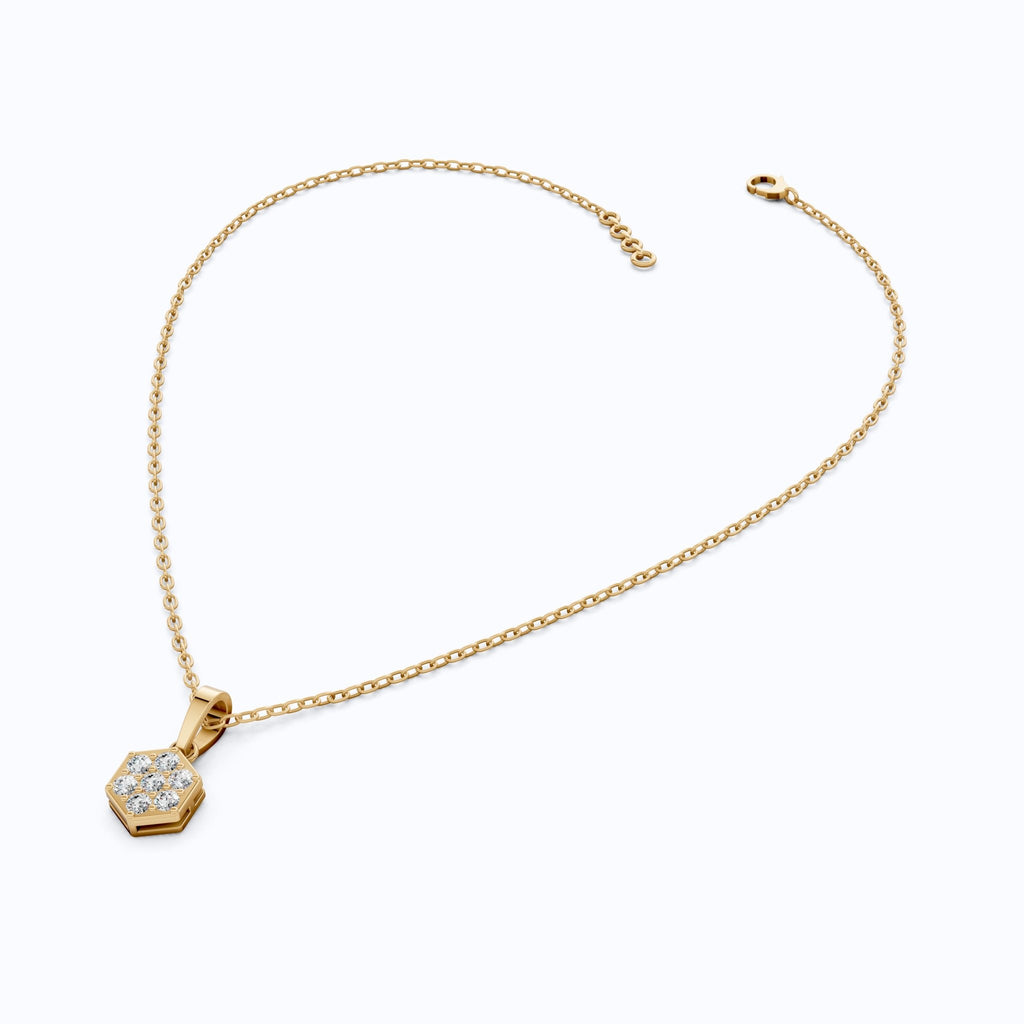 Contemporary Hexagon Seven - Stone Cluster Pendant in Lab Diamond 14k Solid Gold, Anniversary Gift For Her, Everyday Jewelry - Shoora Designs