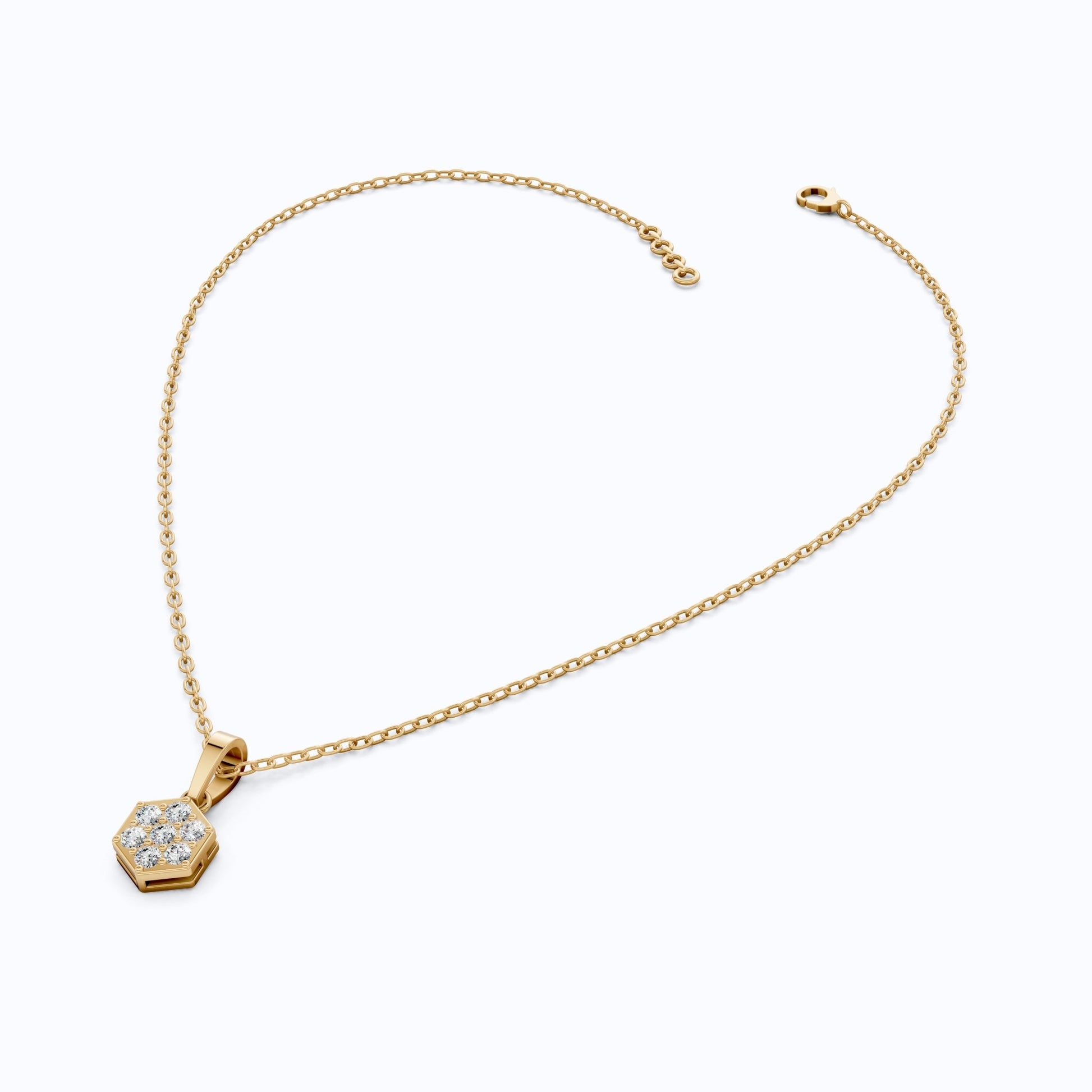 Contemporary Hexagon Seven - Stone Cluster Pendant in Lab Diamond 14k Solid Gold, Anniversary Gift For Her, Everyday Jewelry - Shoora Designs