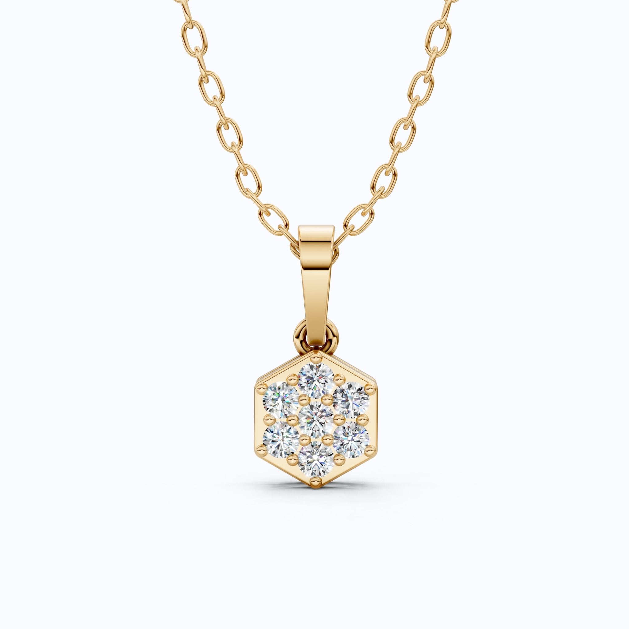 Contemporary Hexagon Seven - Stone Cluster Pendant in Lab Diamond 14k Solid Gold, Anniversary Gift For Her, Everyday Jewelry - Shoora Designs