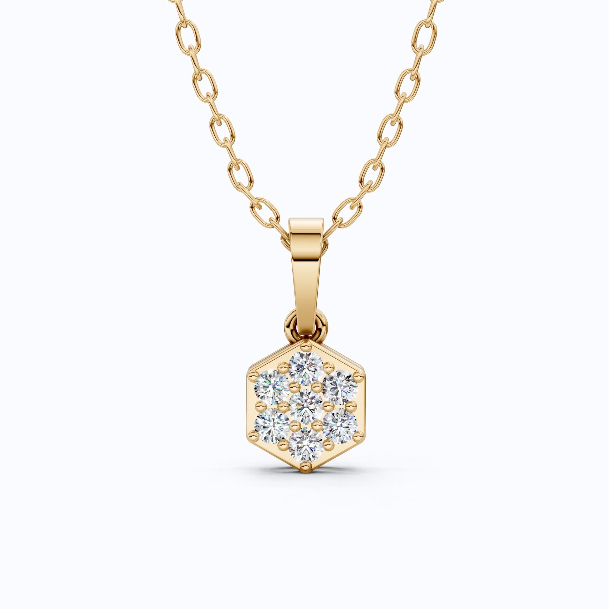 Contemporary Hexagon Seven - Stone Cluster Pendant in Lab Diamond 14k Solid Gold, Anniversary Gift For Her, Everyday Jewelry - Shoora Designs