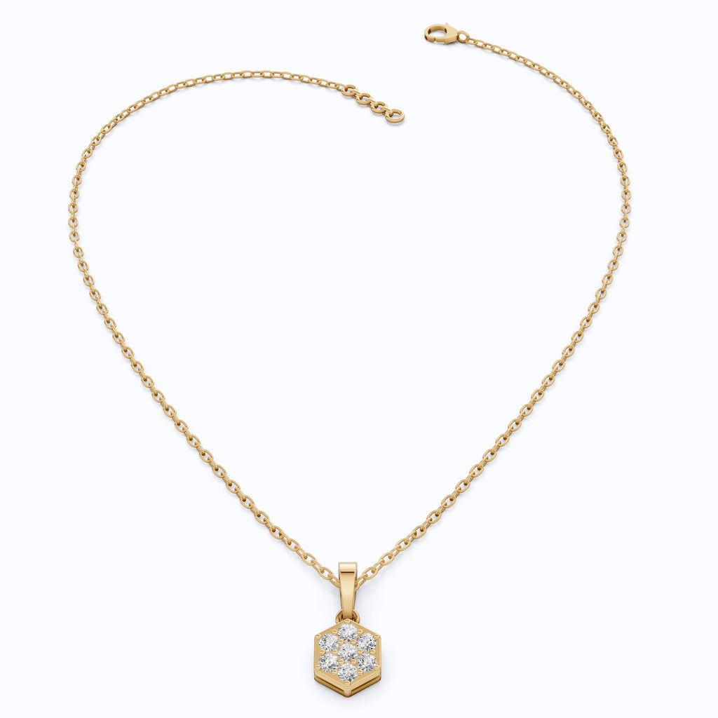 Contemporary Hexagon Seven - Stone Cluster Pendant in Lab Diamond 14k Solid Gold, Anniversary Gift For Her, Everyday Jewelry - Shoora Designs