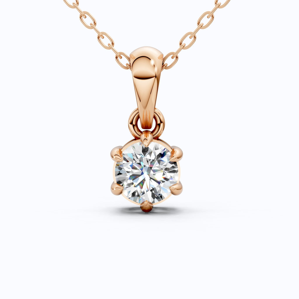 Contemporary Solitaire Wedding Pendant in 14K Solid Gold, 0.50 CT Round Cut Lab Created Diamond, Everyday Pendant, Birthday Gift For Girl - Shoora Designs