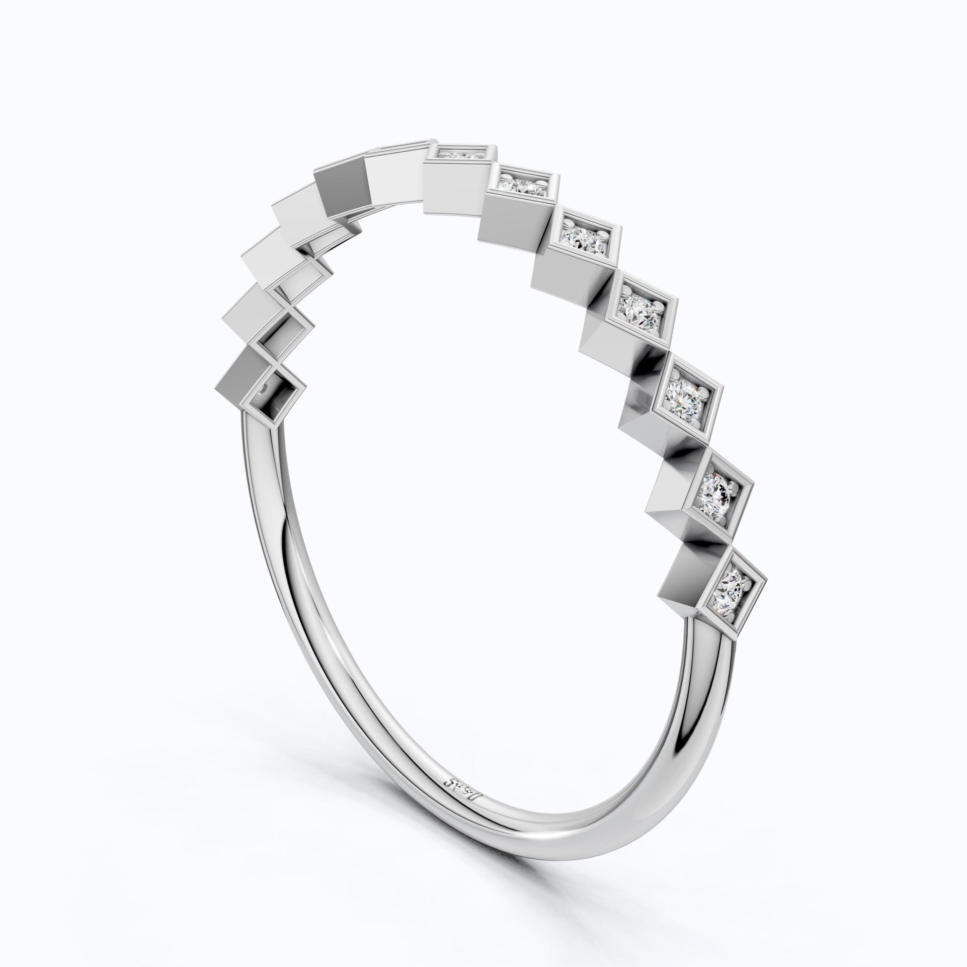 Contemporary Square Station Wedding Band in 14K Solid Gold, 0.07 TCW Round Cut Lab Grown Diamonds, Wedding Stacking Band, Graduation Gift for Her - Shoora Designs