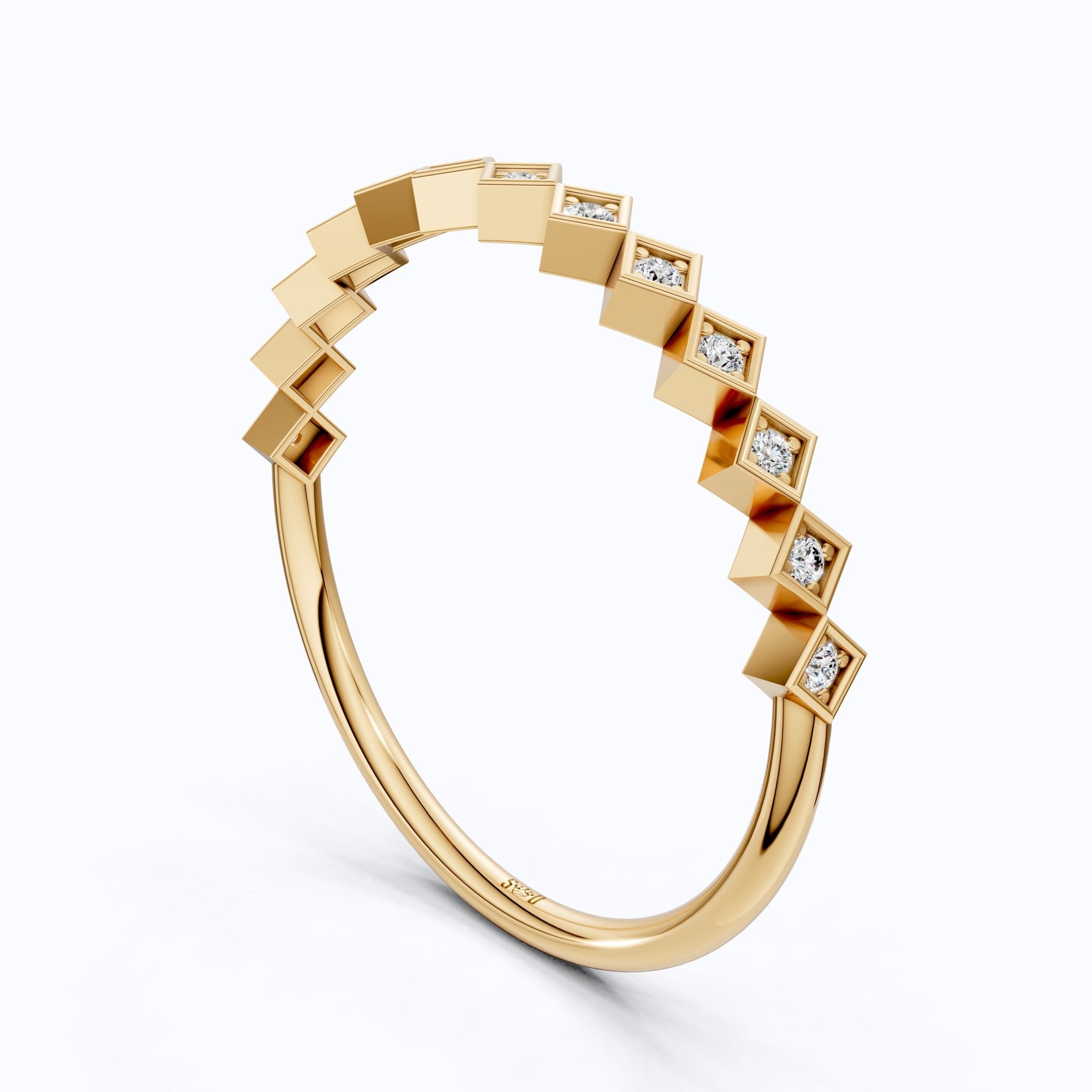 Contemporary Square Station Wedding Band in 14K Solid Gold, 0.07 TCW Round Cut Lab Grown Diamonds, Wedding Stacking Band, Graduation Gift for Her - Shoora Designs