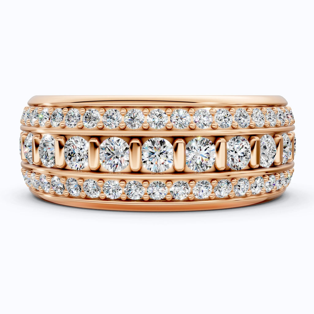 Contemporary Triple Row Eternity Wedding Band in 14K Solid Gold, 1.89 TCW Round Cut Lab Grown Diamonds, Promise Ring, Bridal Jewelry, Everyday Ring - Shoora Designs