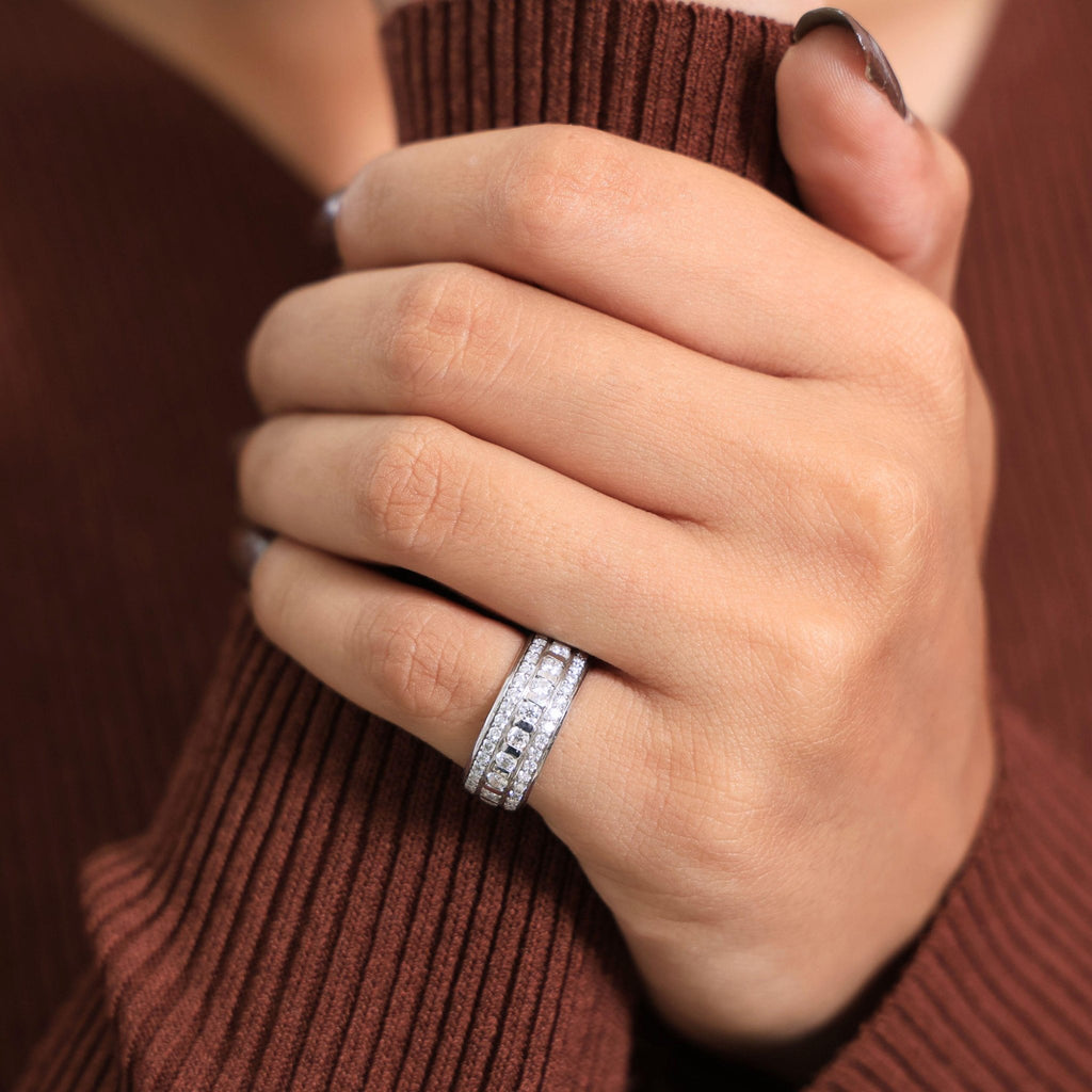 Contemporary Triple Row Eternity Wedding Band in 14K Solid Gold, 1.89 TCW Round Cut Lab Grown Diamonds, Promise Ring, Bridal Jewelry, Everyday Ring - Shoora Designs