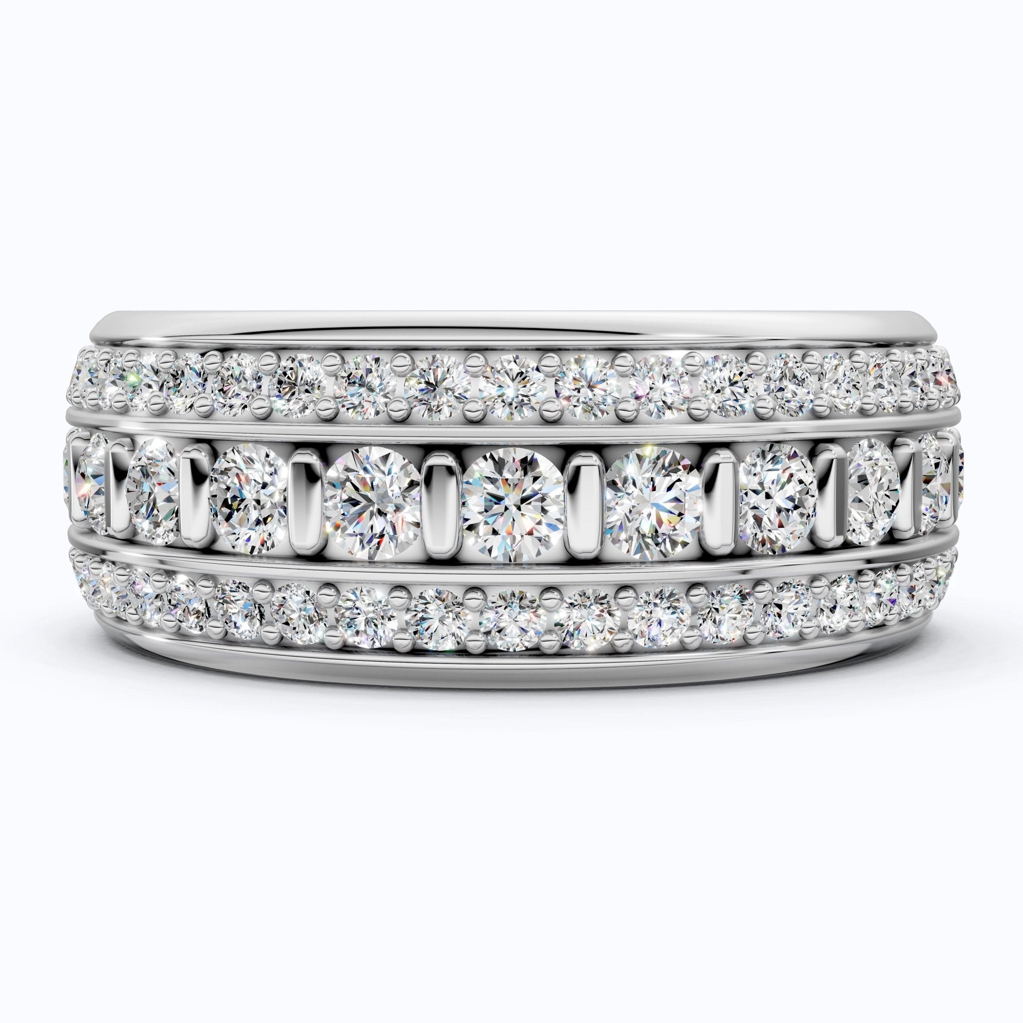 Contemporary Triple Row Eternity Wedding Band in 14K Solid Gold, 1.89 TCW Round Cut Lab Grown Diamonds, Promise Ring, Bridal Jewelry, Everyday Ring - Shoora Designs