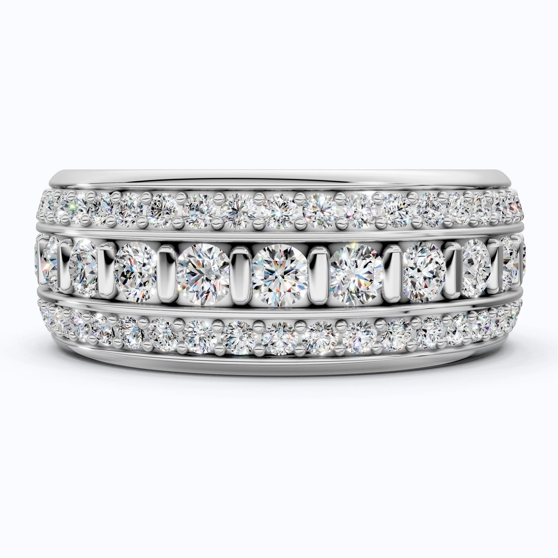 Contemporary Triple Row Eternity Wedding Band in 14K Solid Gold, 1.89 TCW Round Cut Lab Grown Diamonds, Promise Ring, Bridal Jewelry, Everyday Ring - Shoora Designs