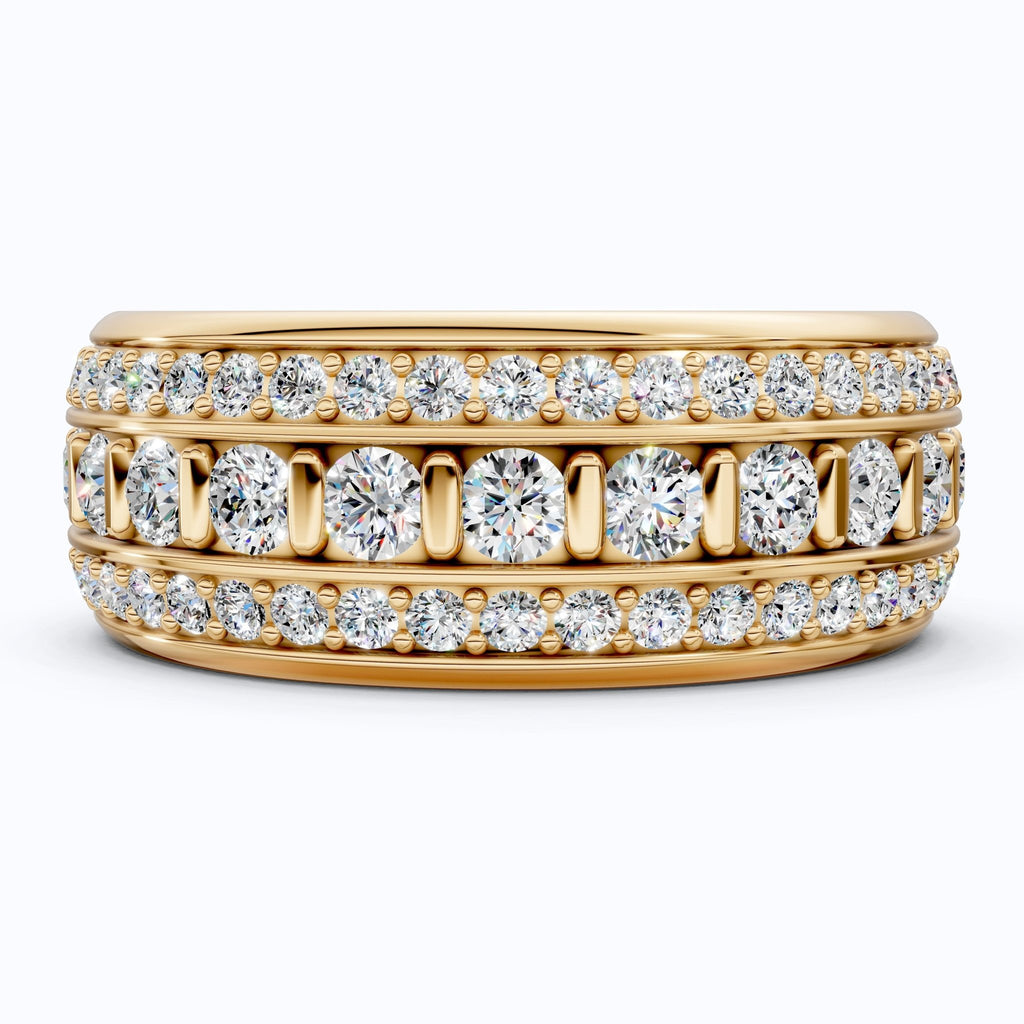 Contemporary Triple Row Eternity Wedding Band in 14K Solid Gold, 1.89 TCW Round Cut Lab Grown Diamonds, Promise Ring, Bridal Jewelry, Everyday Ring - Shoora Designs