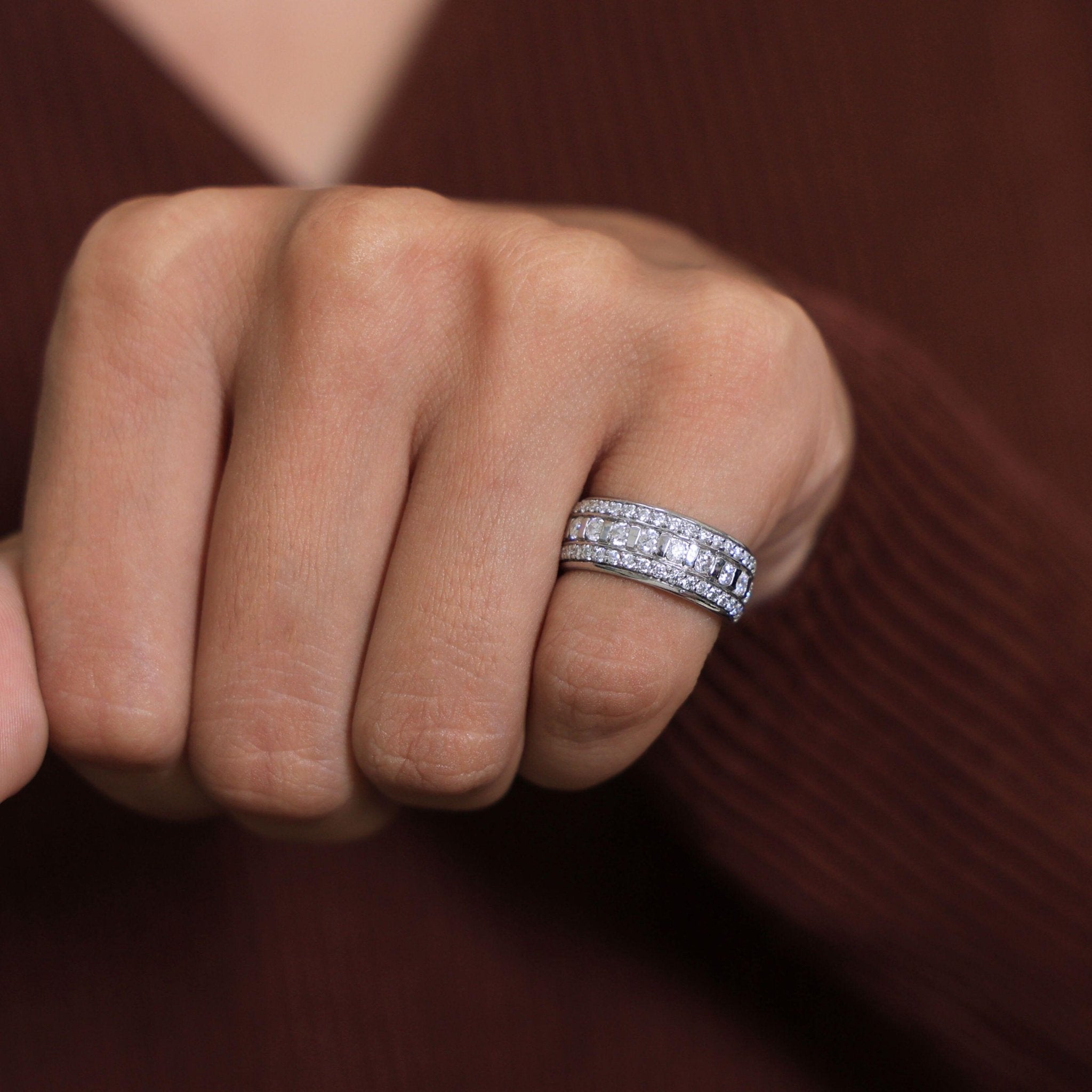 Contemporary Triple Row Eternity Wedding Band in 14K Solid Gold, 1.89 TCW Round Cut Lab Grown Diamonds, Promise Ring, Bridal Jewelry, Everyday Ring - Shoora Designs