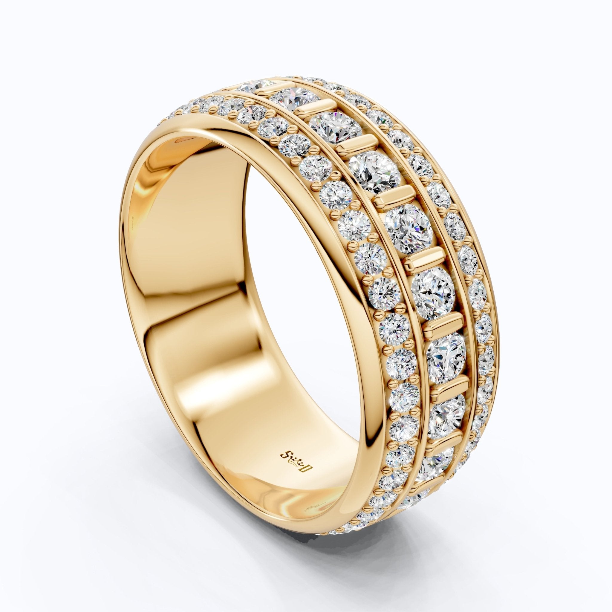 Contemporary Triple Row Eternity Wedding Band in 14K Solid Gold, 1.89 TCW Round Cut Lab Grown Diamonds, Promise Ring, Bridal Jewelry, Everyday Ring - Shoora Designs