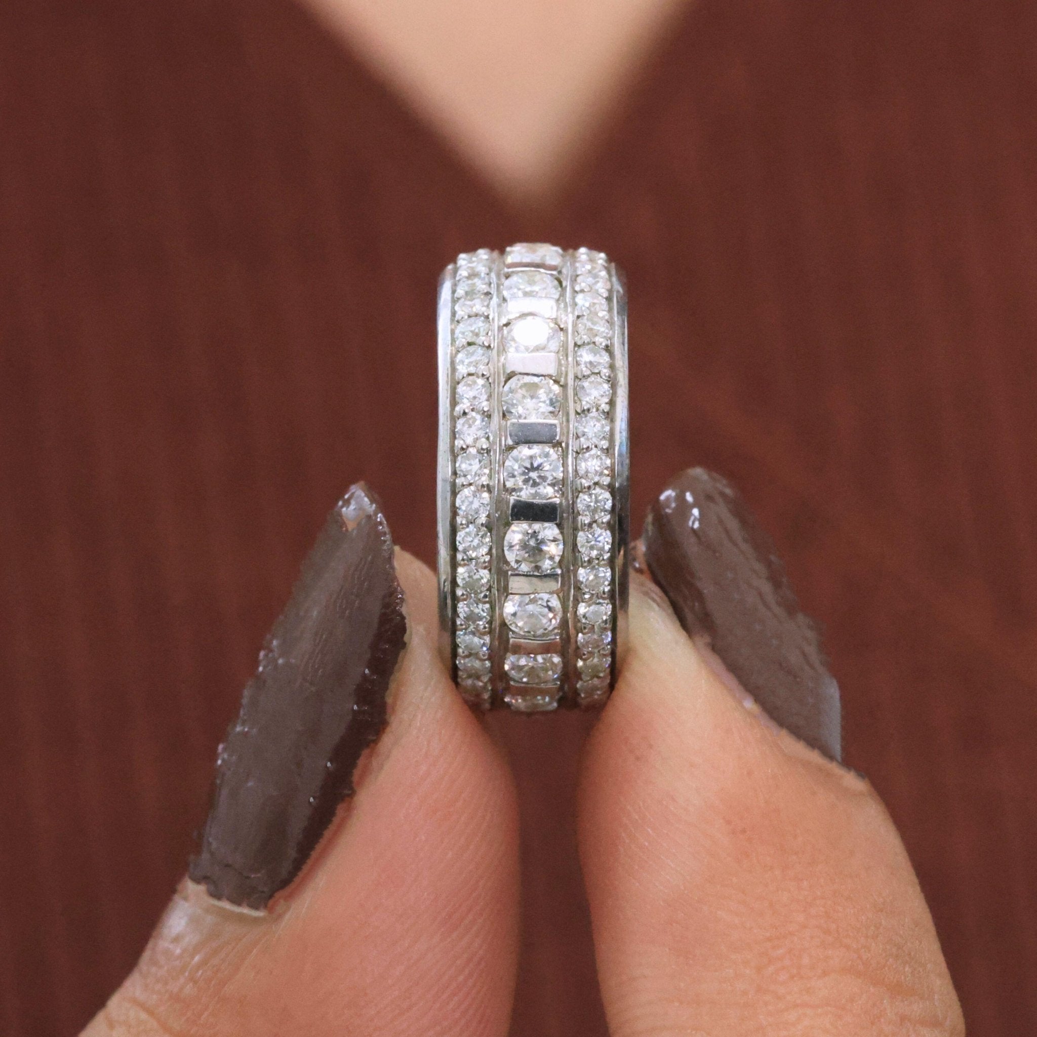 Contemporary Triple Row Eternity Wedding Band in 14K Solid Gold, 1.89 TCW Round Cut Lab Grown Diamonds, Promise Ring, Bridal Jewelry, Everyday Ring - Shoora Designs