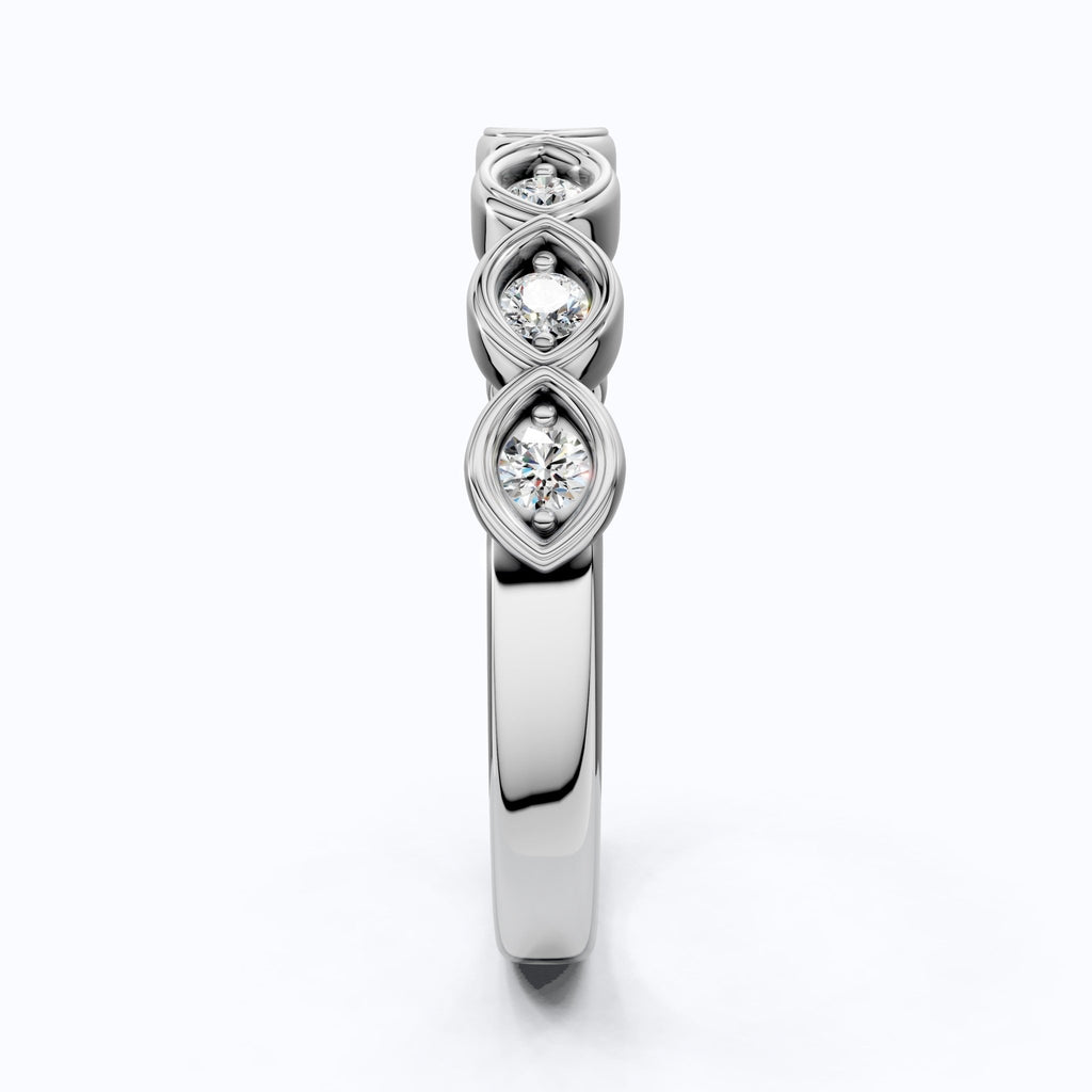 Contoured Marquise Bezel Station Engagement Ring in Lab Grown Diamond – 14k Solid Gold, Wedding Band, Bridal Jewelry Gift - Shoora Designs