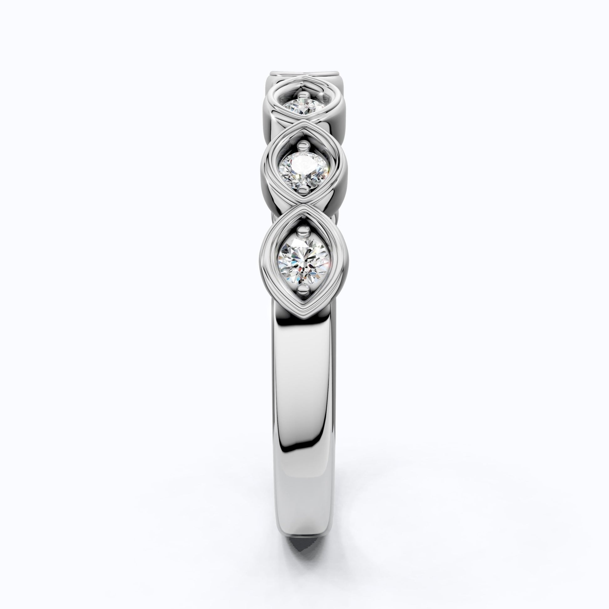 Contoured Marquise Bezel Station Engagement Ring in Lab Grown Diamond – 14k Solid Gold, Wedding Band, Bridal Jewelry Gift - Shoora Designs