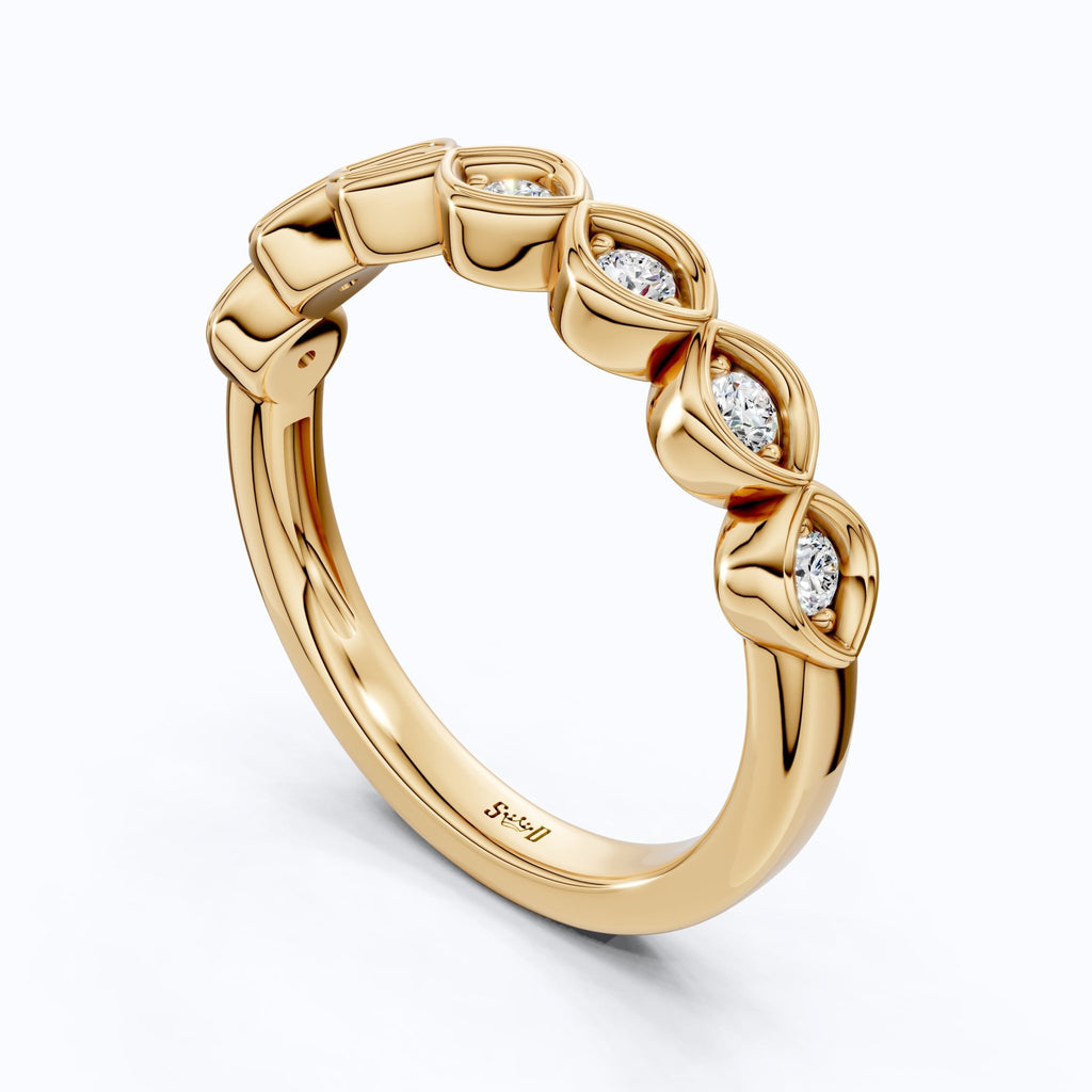 Contoured Marquise Bezel Station Engagement Ring in Lab Grown Diamond – 14k Solid Gold, Wedding Band, Bridal Jewelry Gift - Shoora Designs