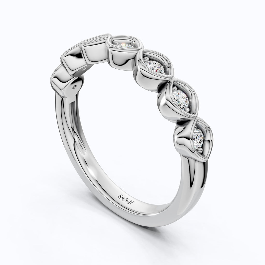 Contoured Marquise Bezel Station Engagement Ring in Lab Grown Diamond – 14k Solid Gold, Wedding Band, Bridal Jewelry Gift - Shoora Designs