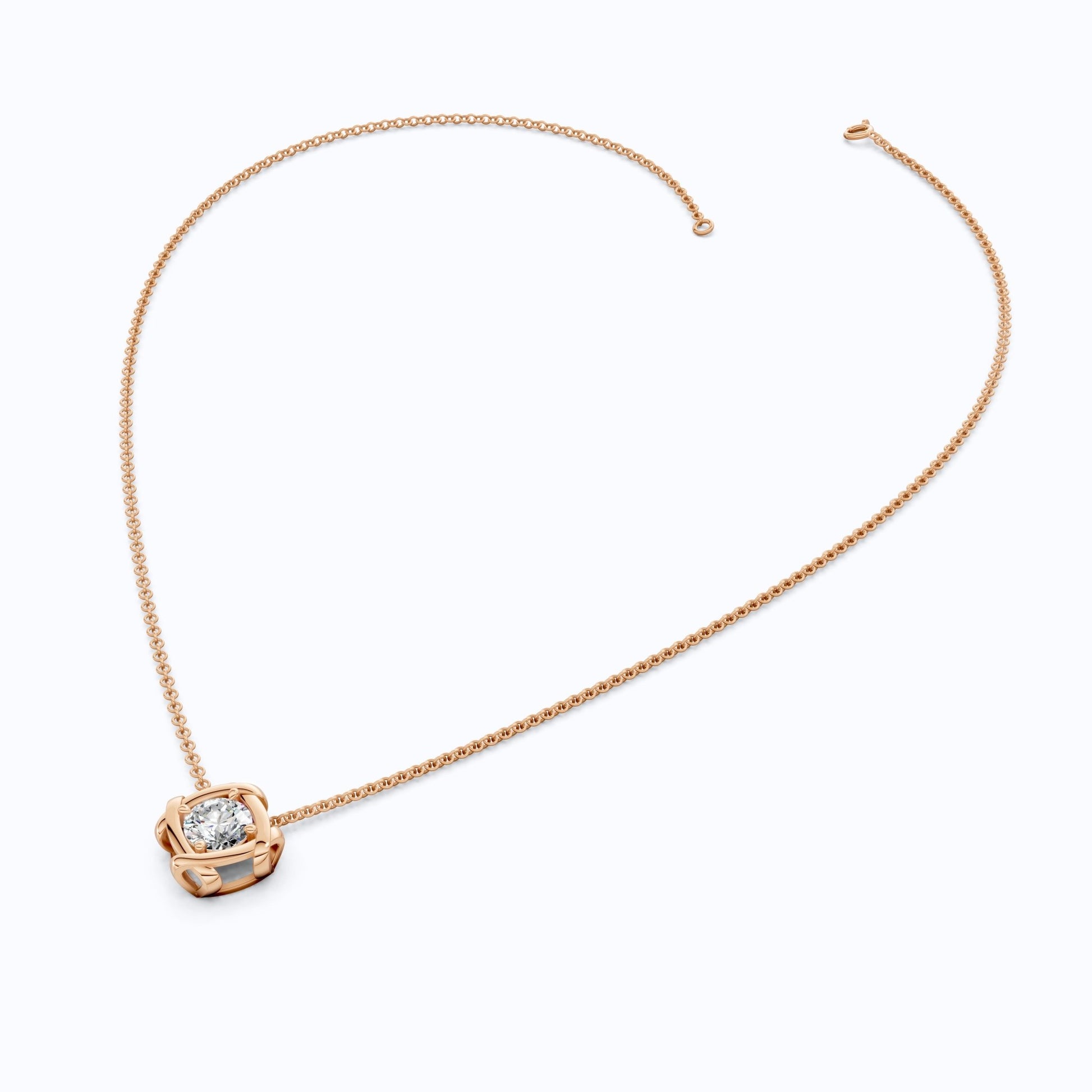 Criss Cross Round Solitaire Pendant in 14k Solid Gold, 1.32 CT Round Cut Lab Grown Diamond, Anniversary Gift for Wife, Wedding Jewelry - Shoora Designs